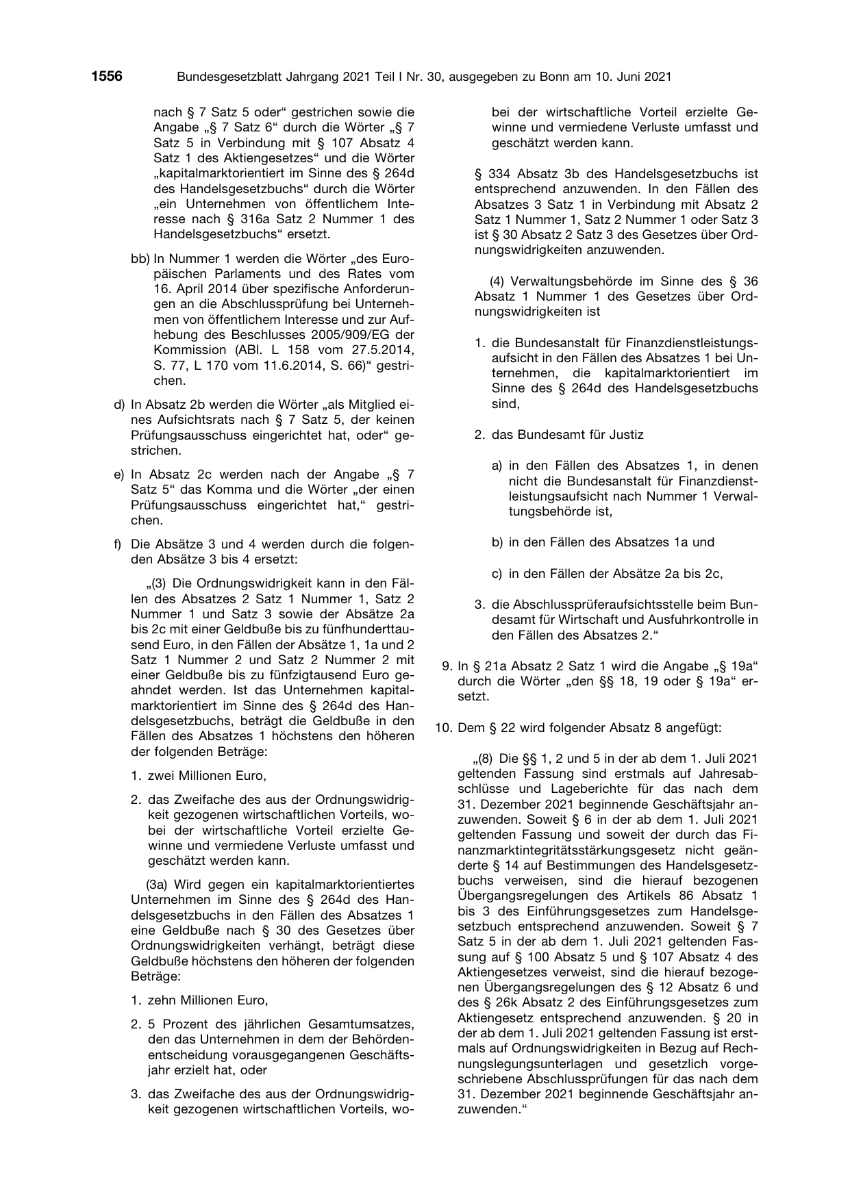 BGBl. 2021, Seite 1556 — Originalseite als Abbildung