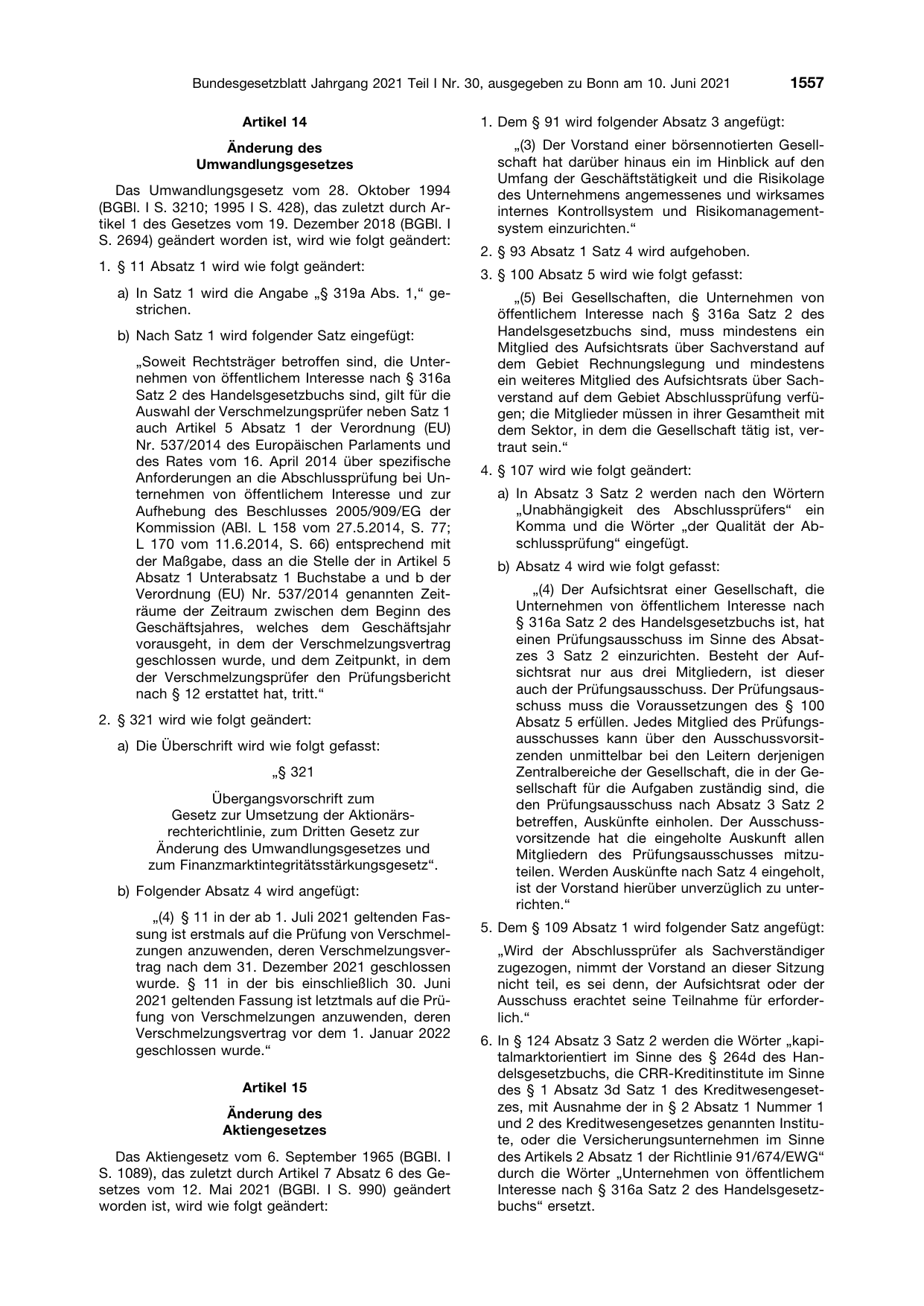 BGBl. 2021, Seite 1557 — Originalseite als Abbildung