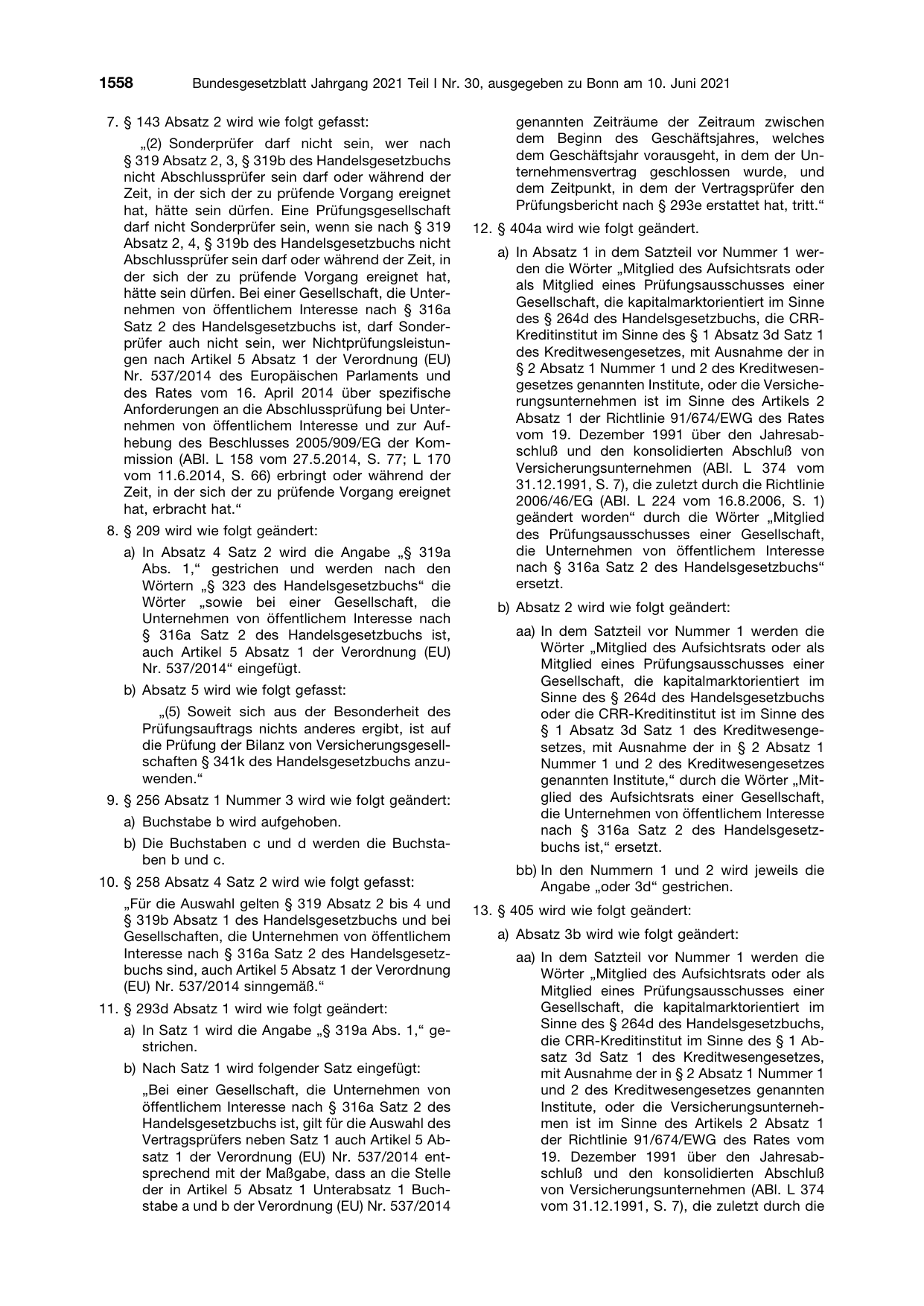 BGBl. 2021, Seite 1558 — Originalseite als Abbildung