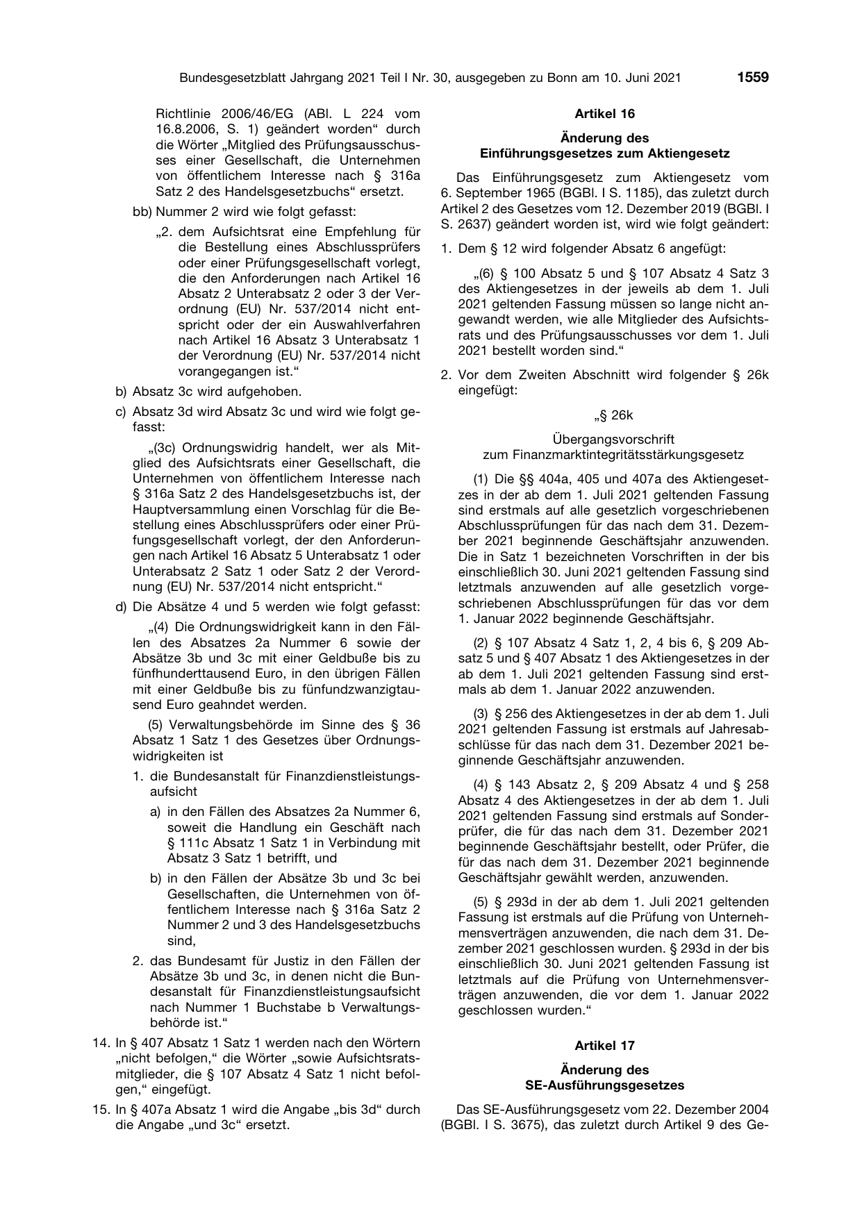 BGBl. 2021, Seite 1559 — Originalseite als Abbildung