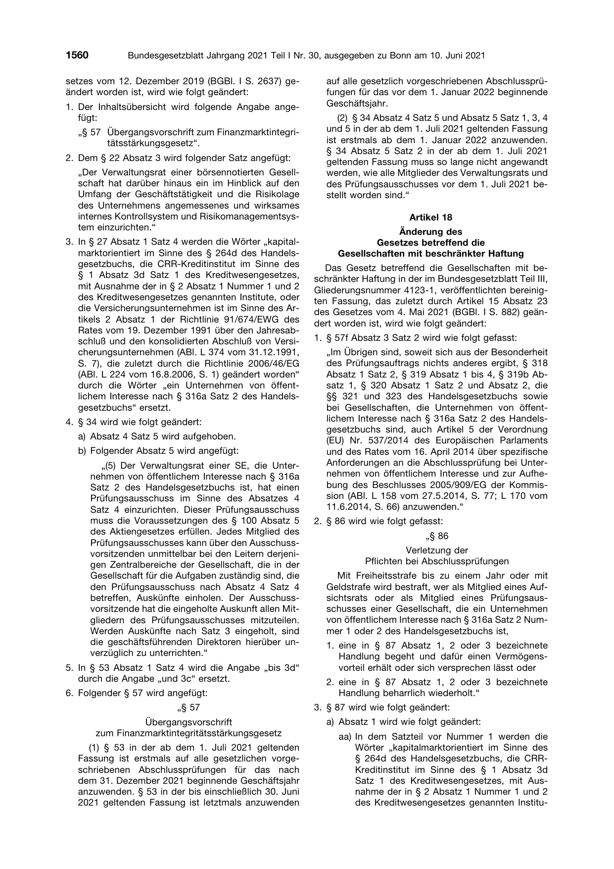 BGBl. 2021, Seite 1560 — Originalseite als Abbildung
