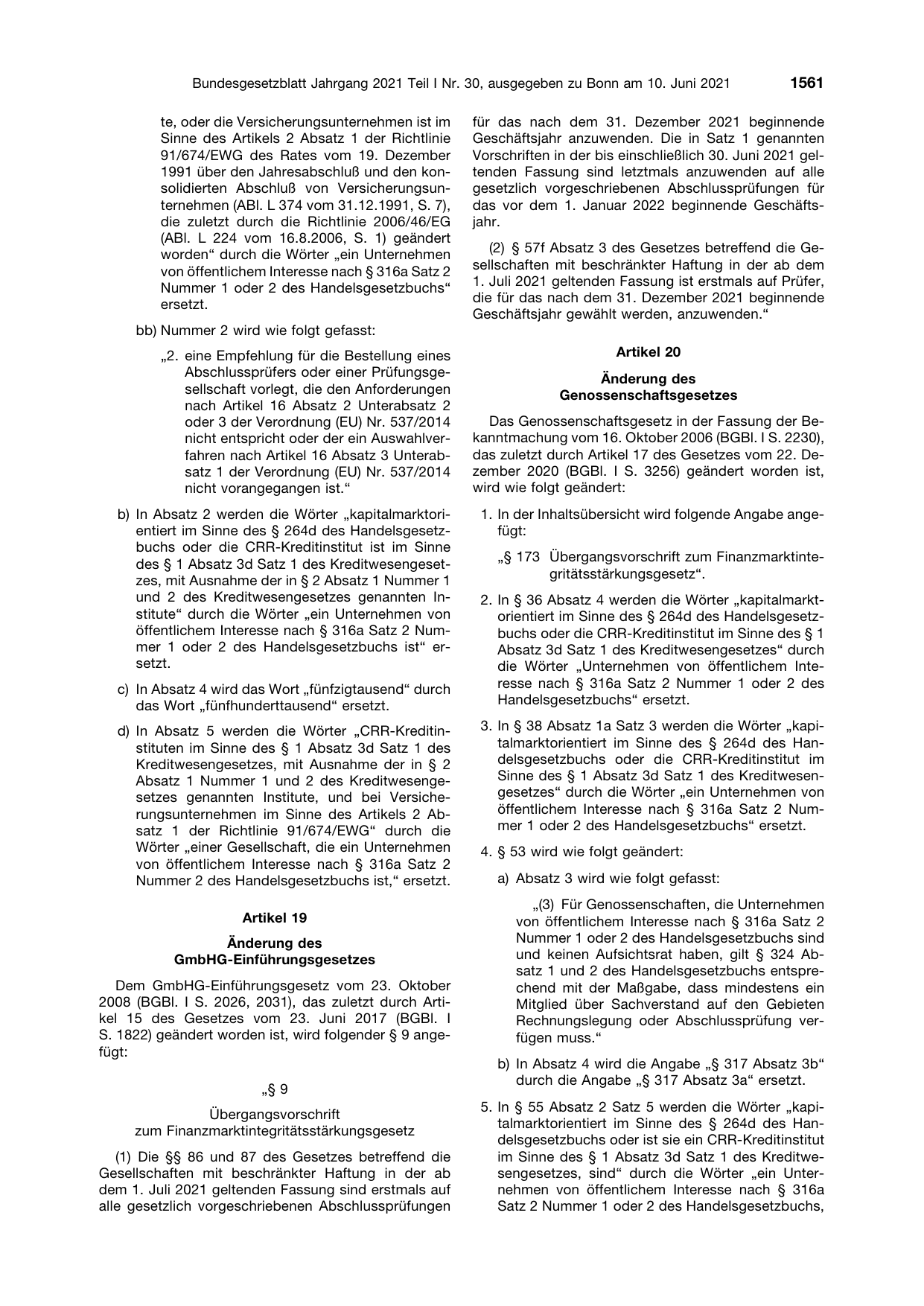 BGBl. 2021, Seite 1561 — Originalseite als Abbildung