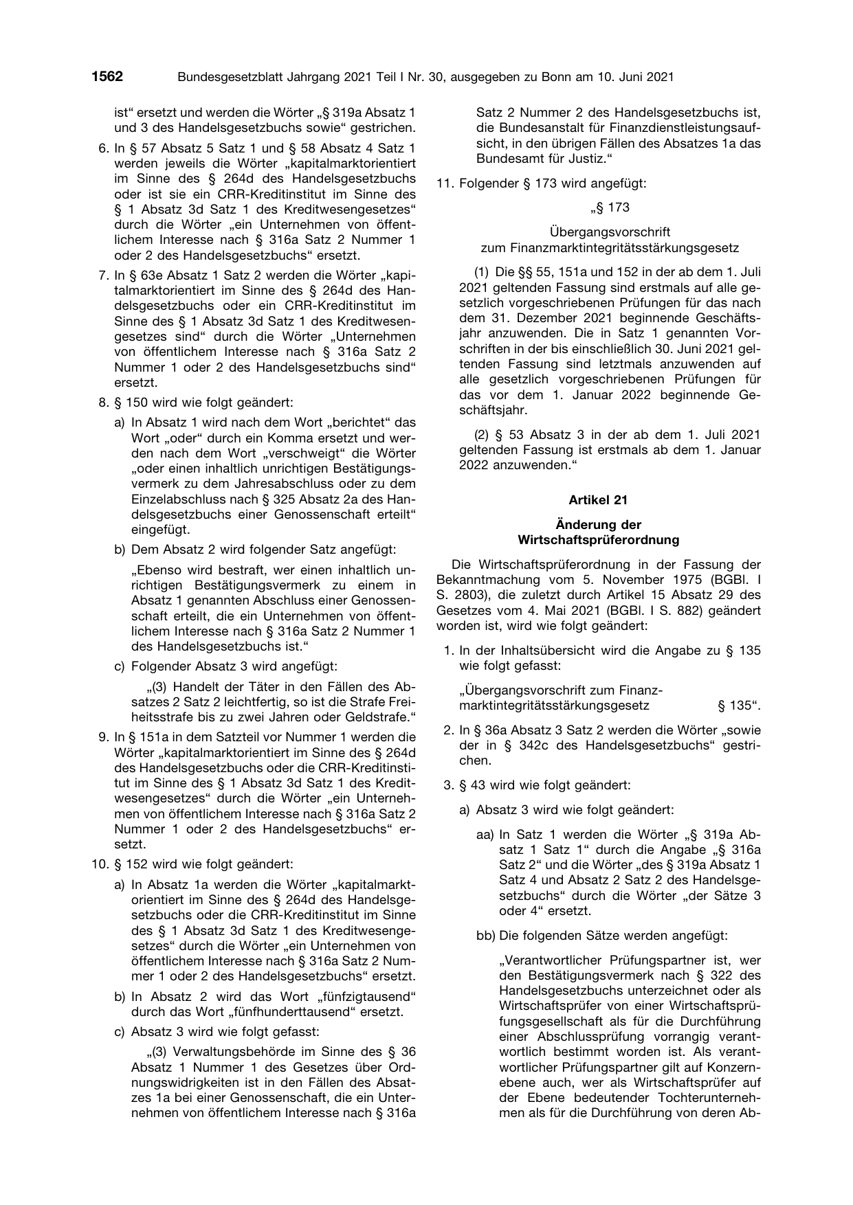 BGBl. 2021, Seite 1562 — Originalseite als Abbildung