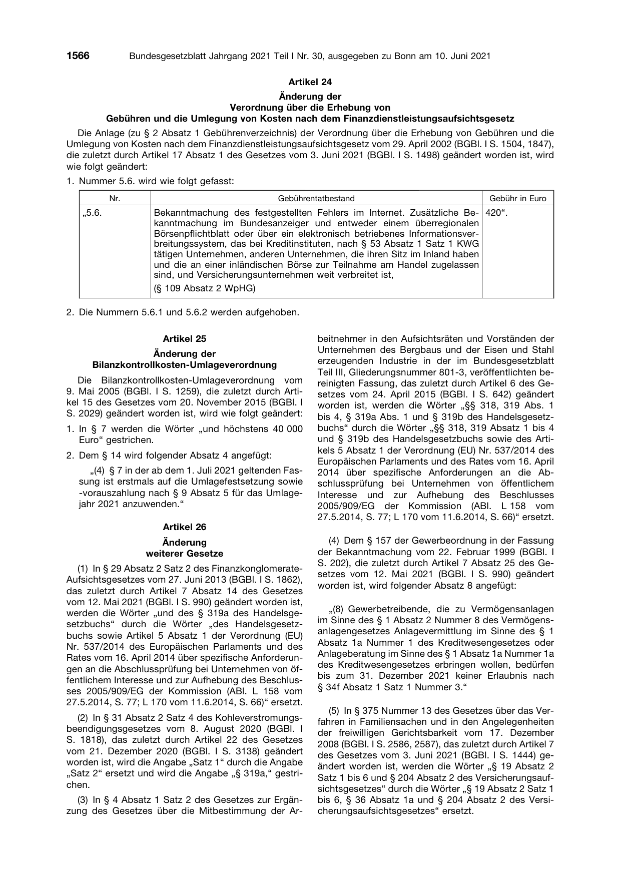 BGBl. 2021, Seite 1566 — Originalseite als Abbildung