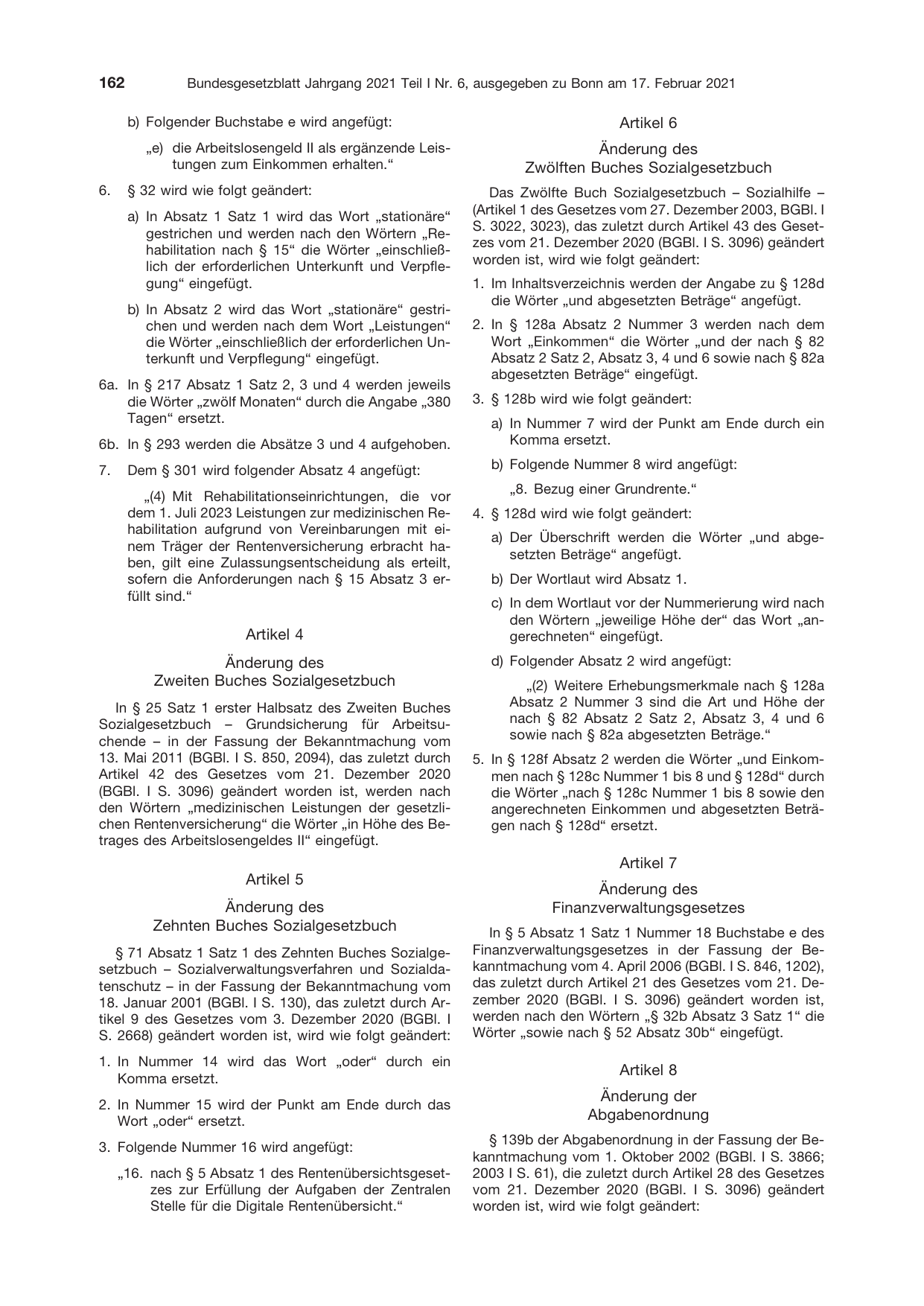 BGBl. 2021, Seite 162 — Originalseite als Abbildung