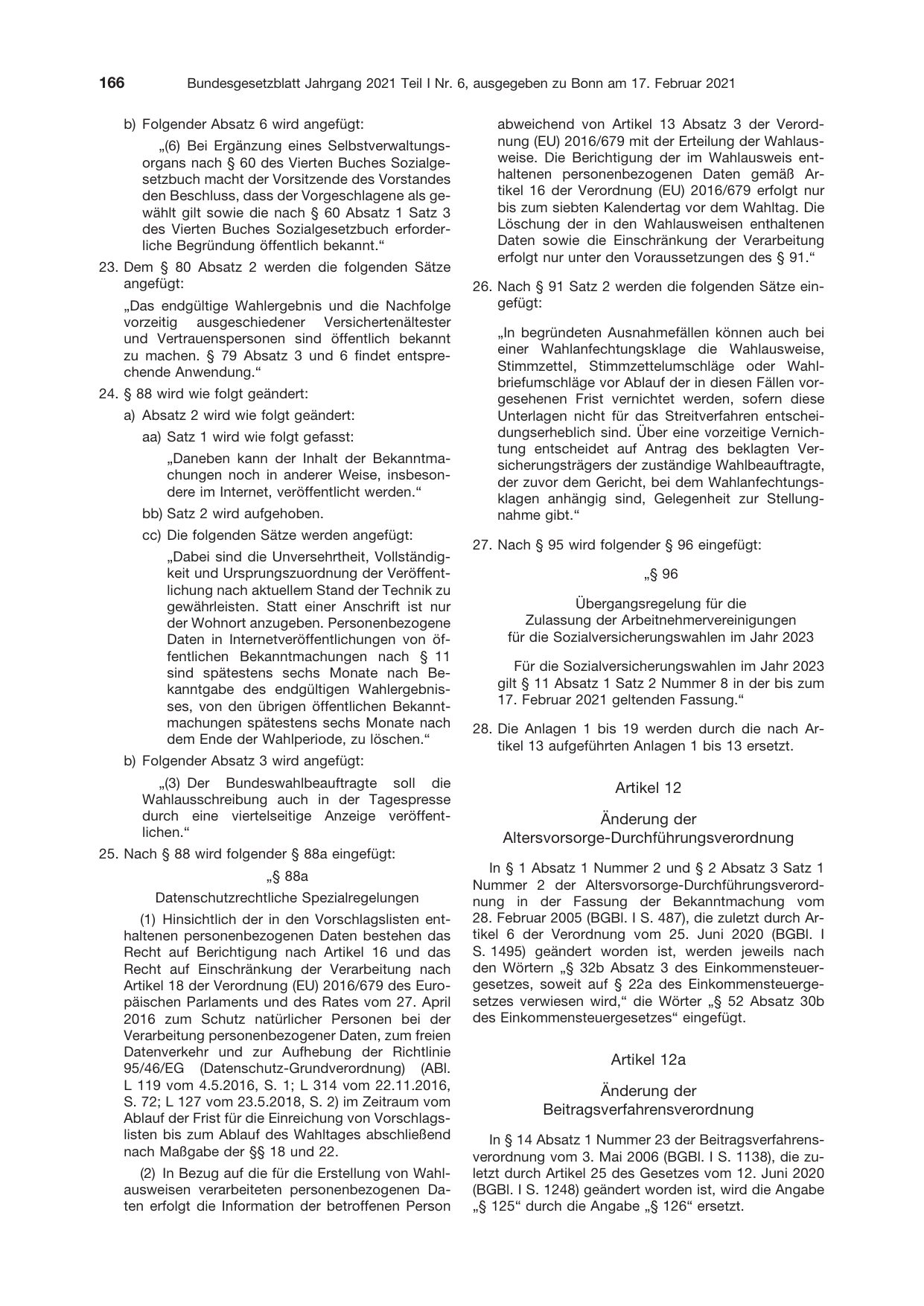 BGBl. 2021, Seite 166 — Originalseite als Abbildung