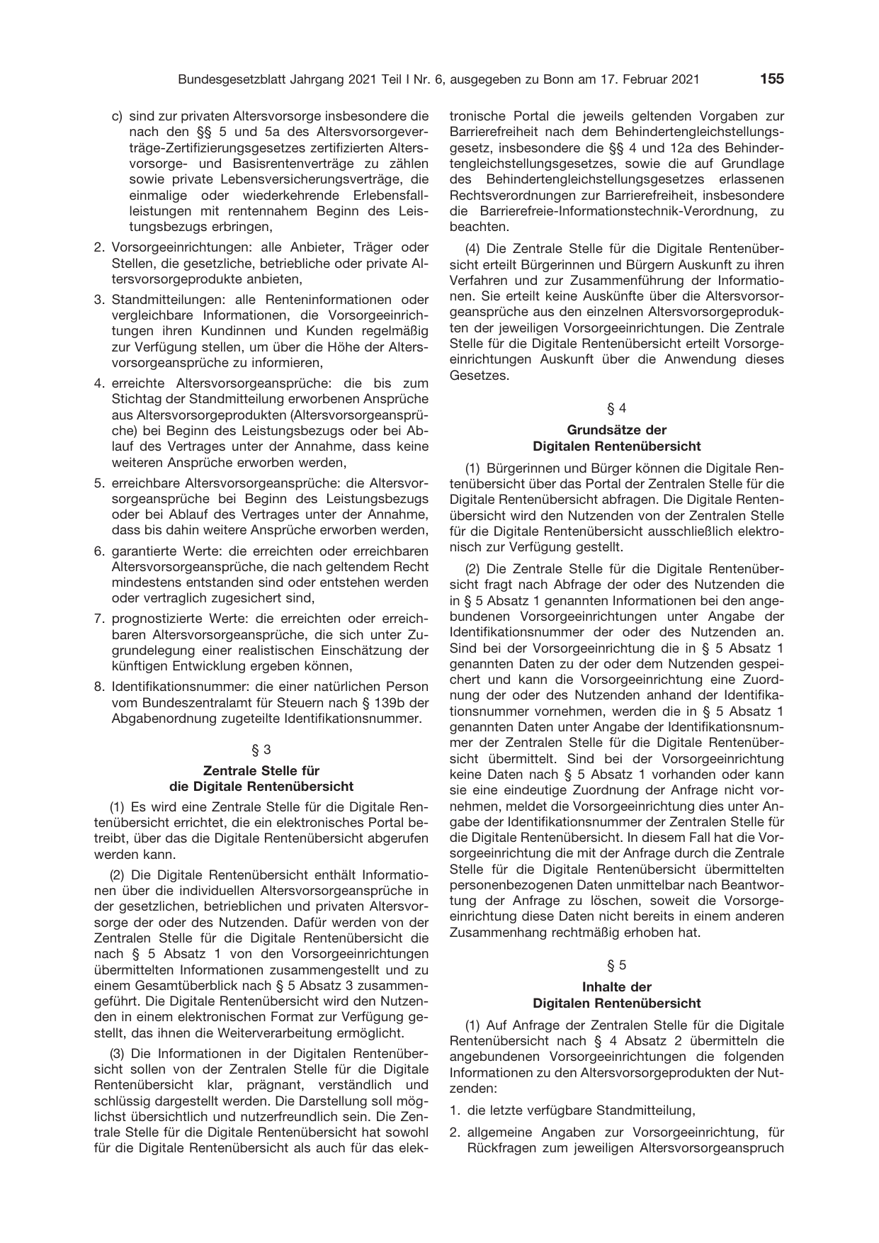 BGBl. 2021, Seite 155 — Originalseite als Abbildung