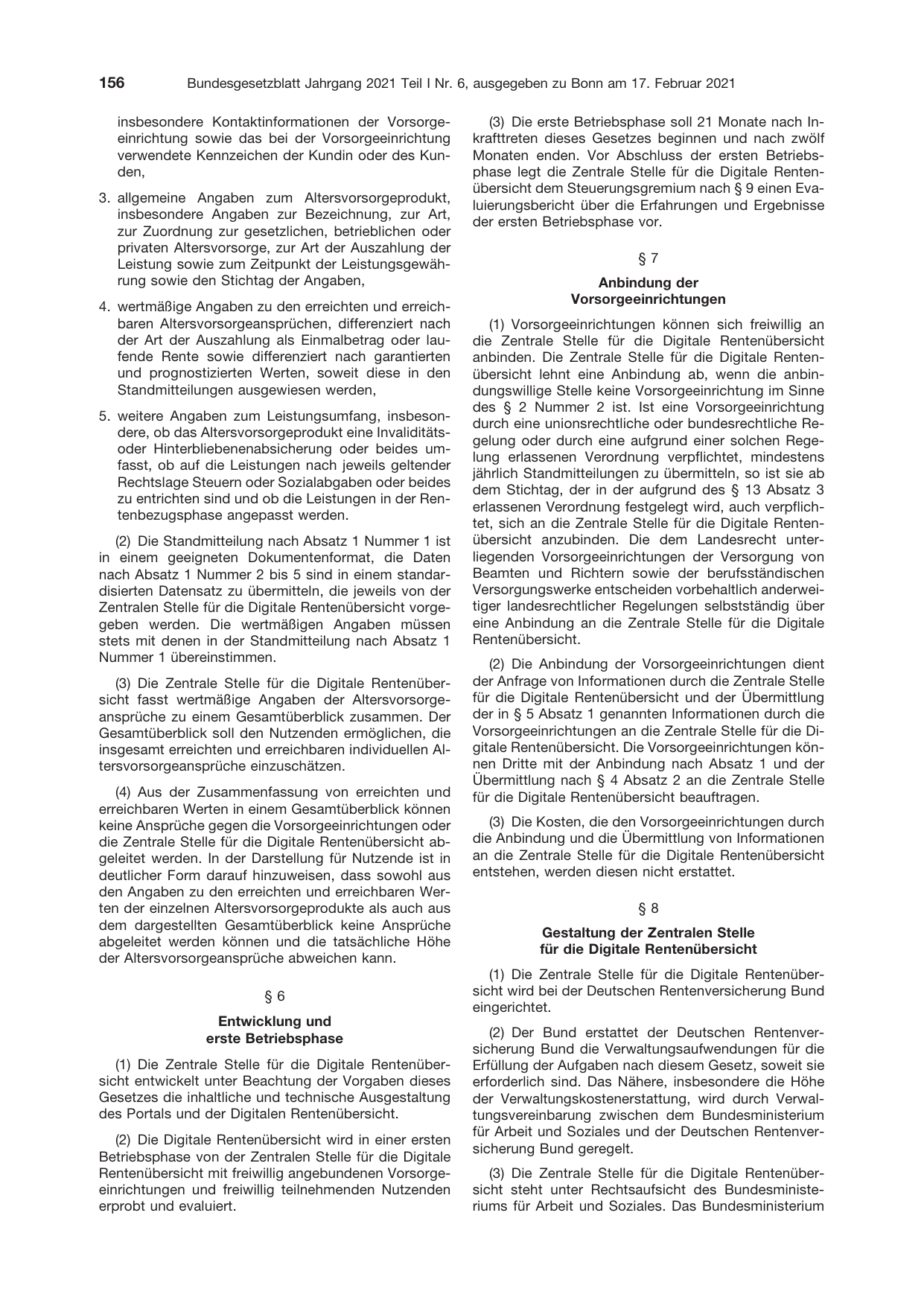 BGBl. 2021, Seite 156 — Originalseite als Abbildung
