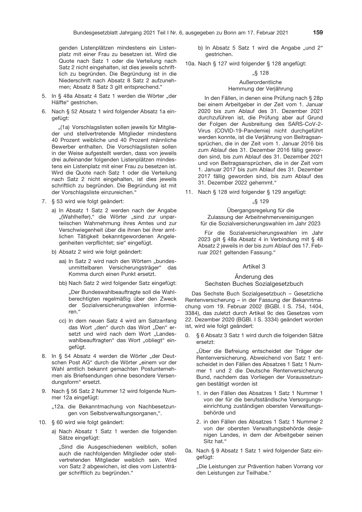 BGBl. 2021, Seite 159 — Originalseite als Abbildung
