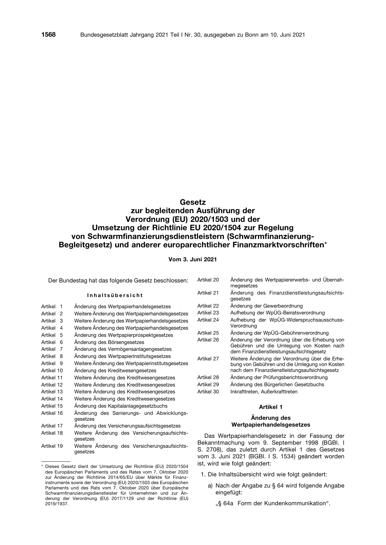 BGBl. 2021, Seite 1568 — Originalseite als Abbildung