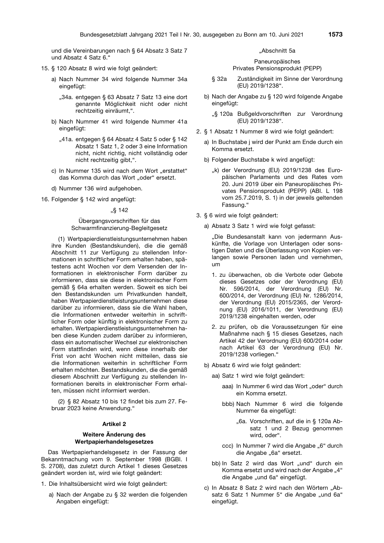 BGBl. 2021, Seite 1573 — Originalseite als Abbildung