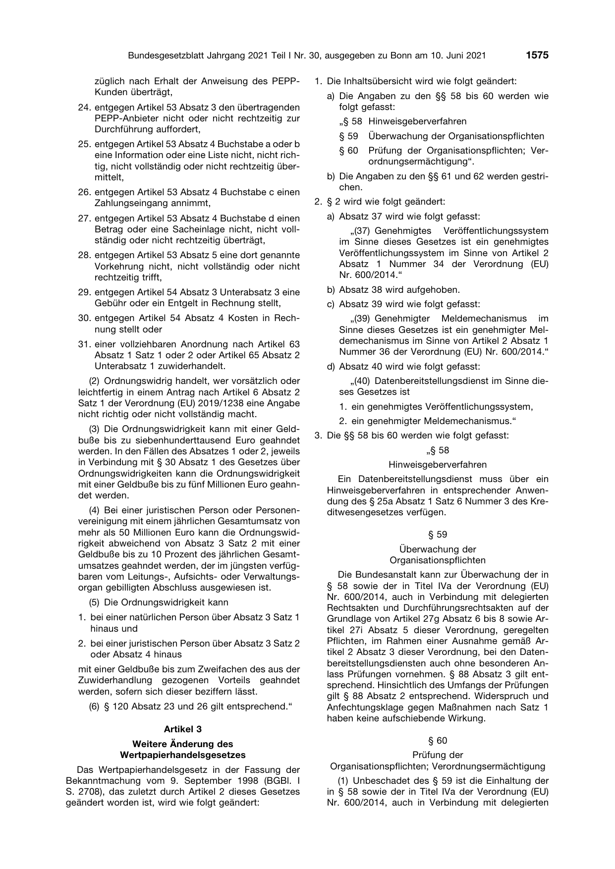 BGBl. 2021, Seite 1575 — Originalseite als Abbildung