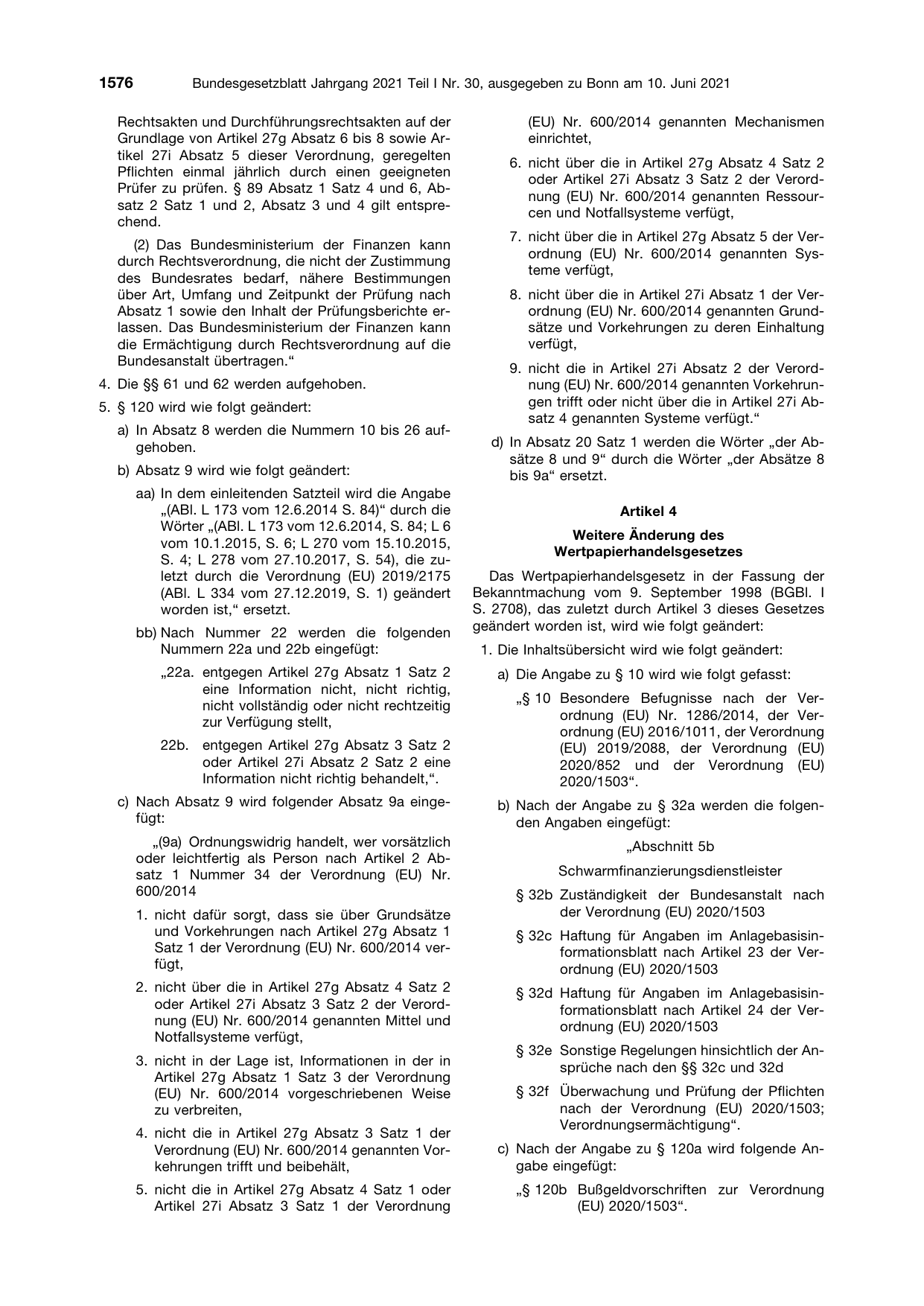 BGBl. 2021, Seite 1576 — Originalseite als Abbildung