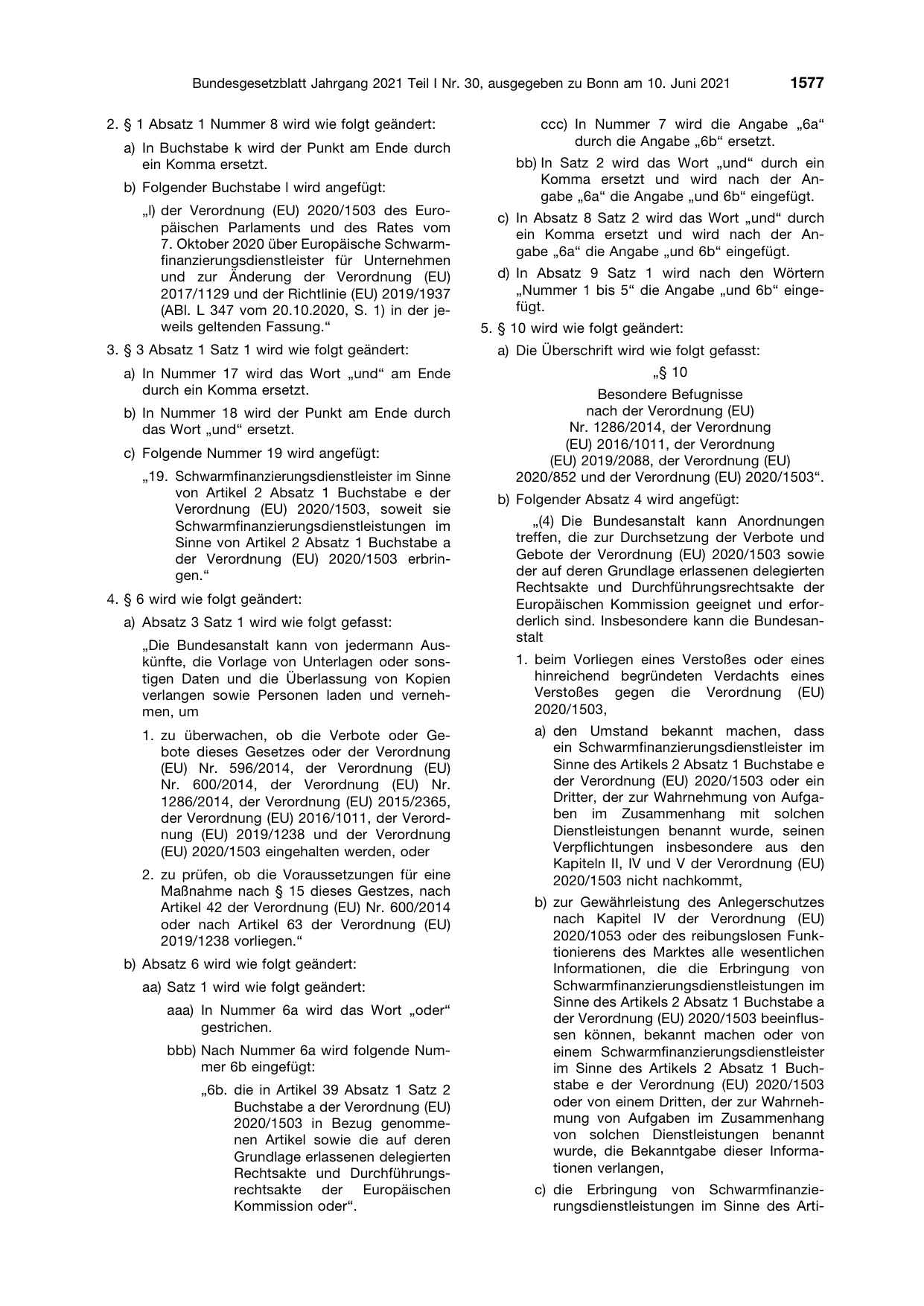 BGBl. 2021, Seite 1577 — Originalseite als Abbildung