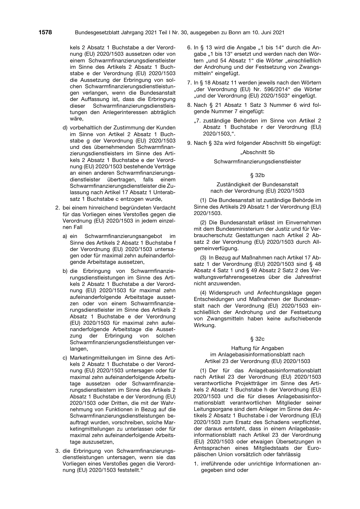BGBl. 2021, Seite 1578 — Originalseite als Abbildung