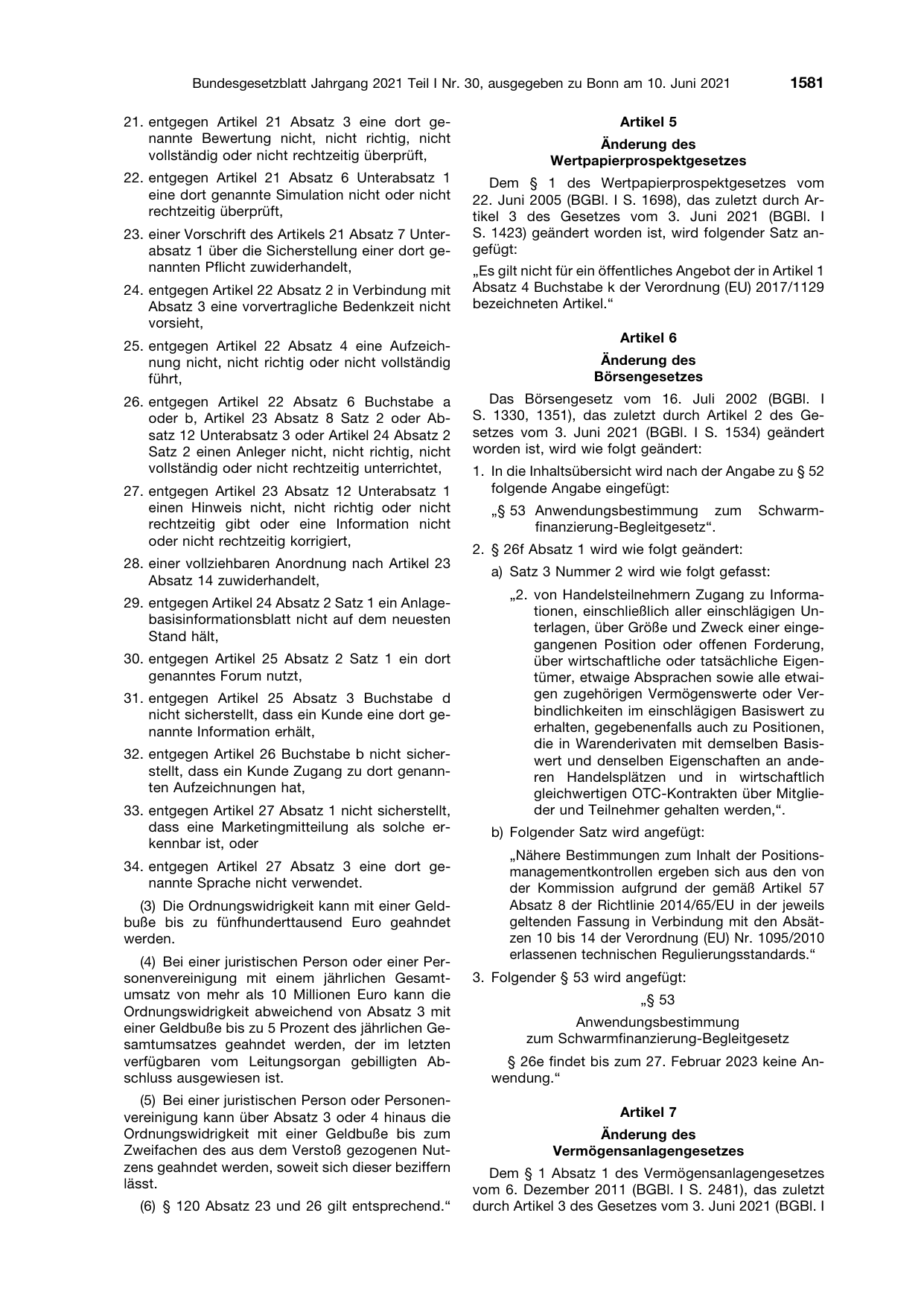 BGBl. 2021, Seite 1581 — Originalseite als Abbildung
