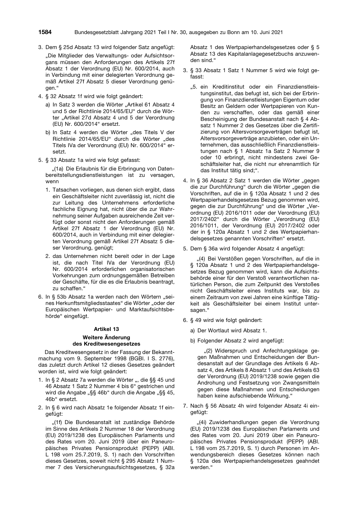 BGBl. 2021, Seite 1584 — Originalseite als Abbildung
