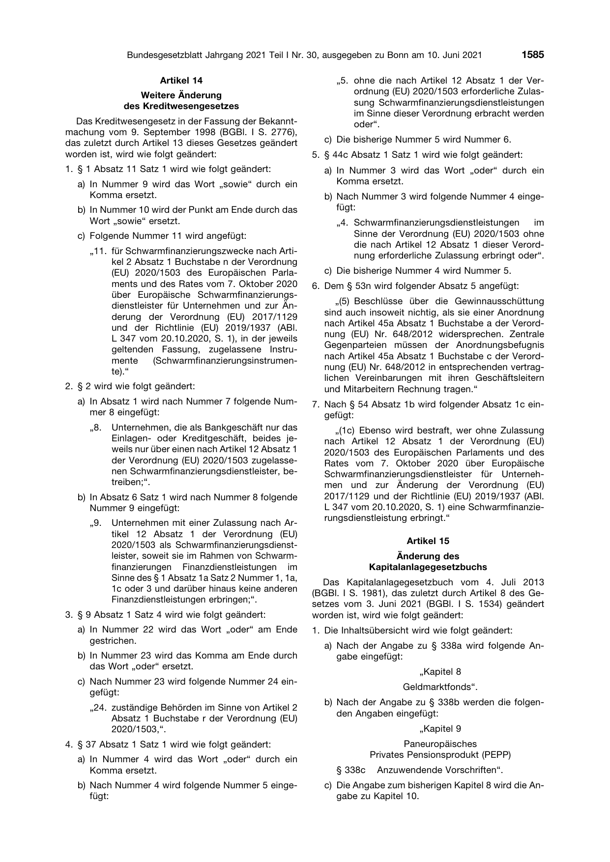 BGBl. 2021, Seite 1585 — Originalseite als Abbildung