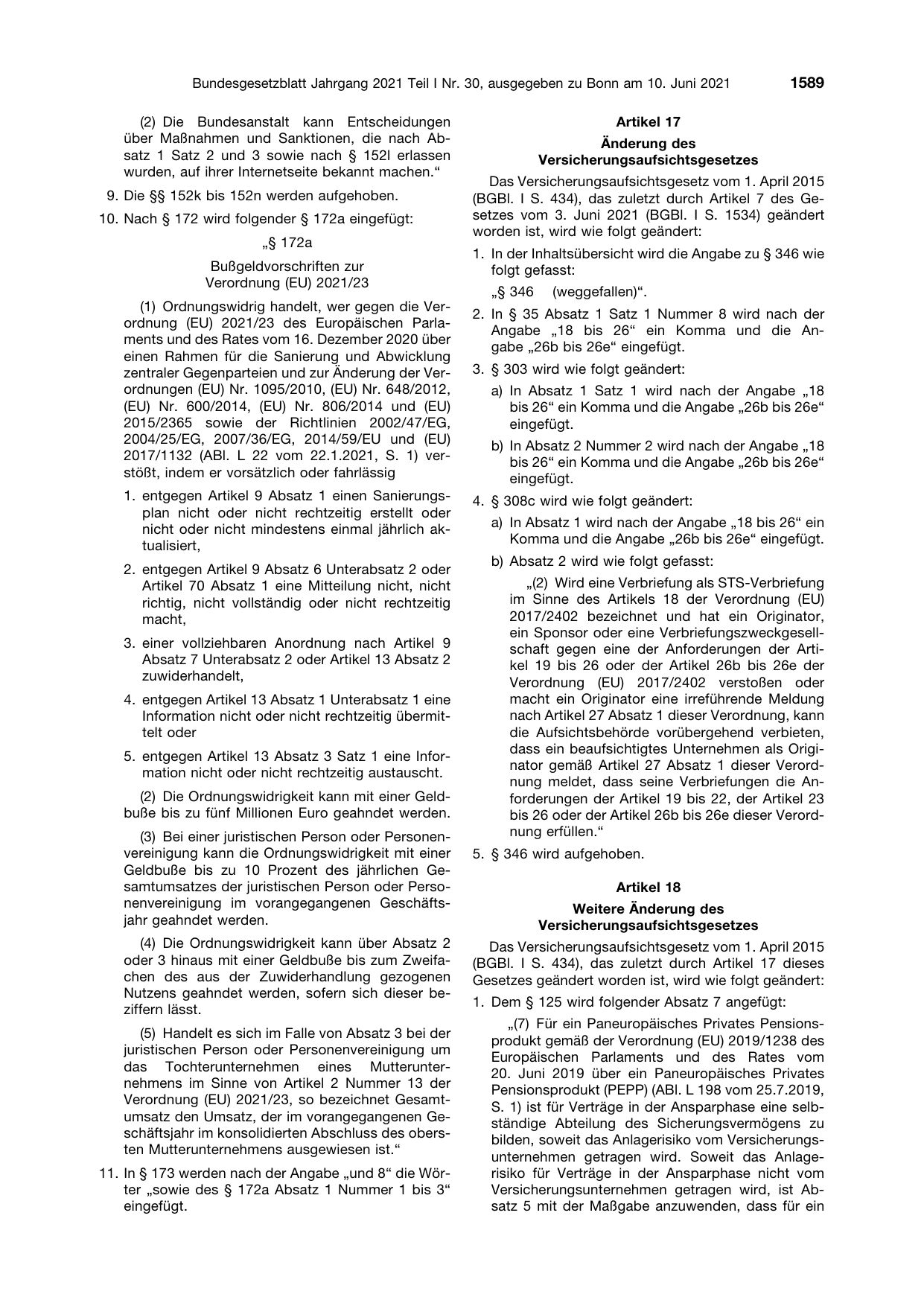 BGBl. 2021, Seite 1589 — Originalseite als Abbildung