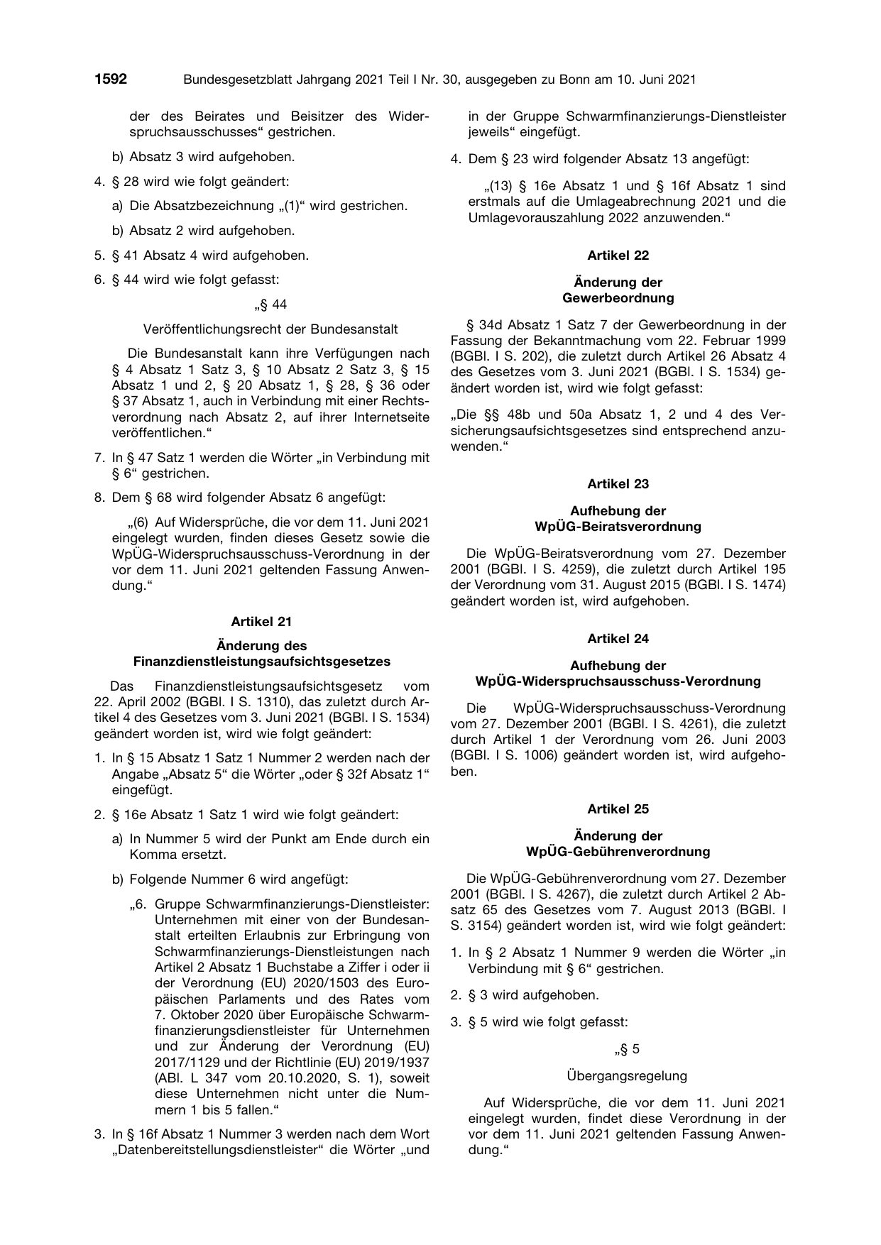 BGBl. 2021, Seite 1592 — Originalseite als Abbildung