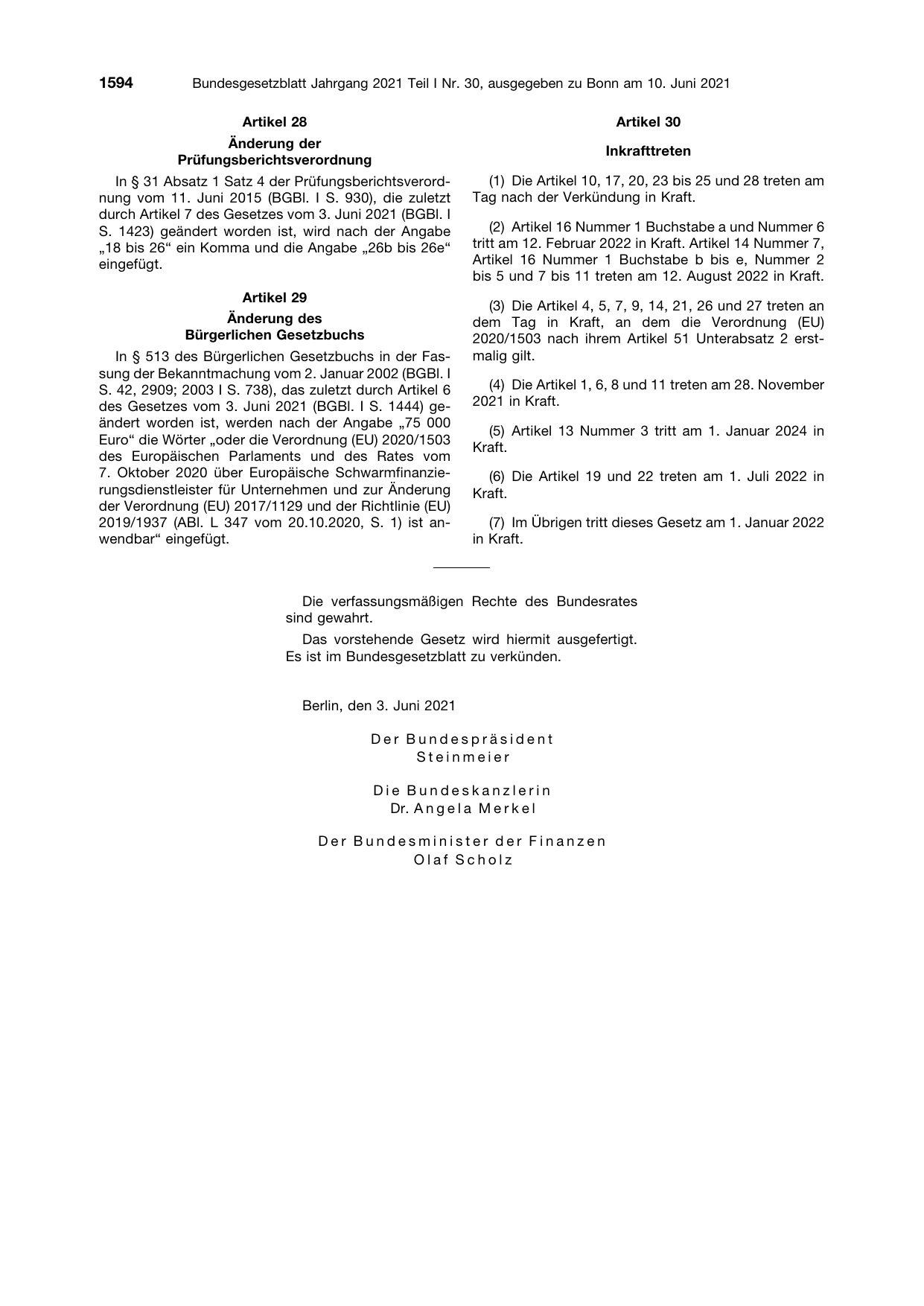 BGBl. 2021, Seite 1594 — Originalseite als Abbildung
