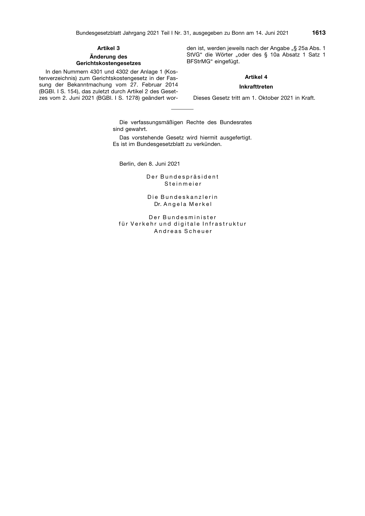 BGBl. 2021, Seite 1613 — Originalseite als Abbildung