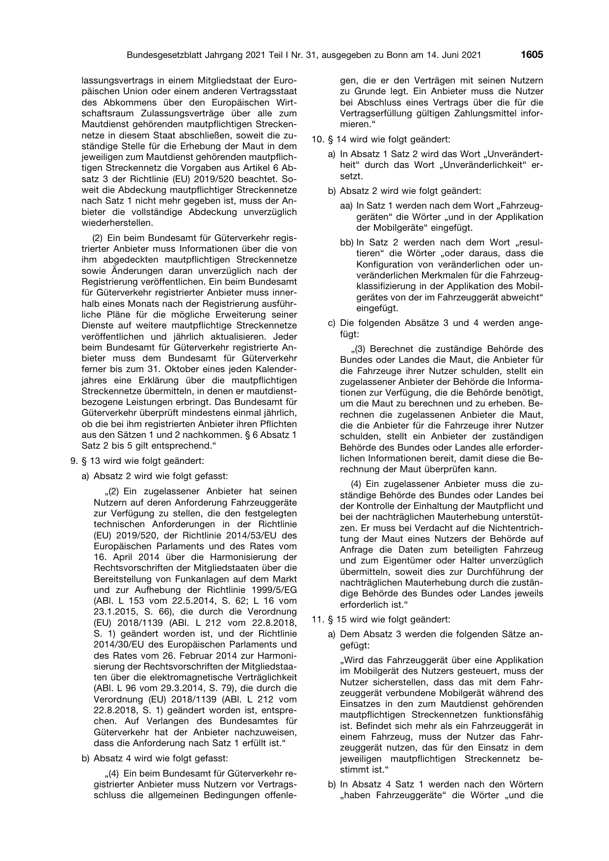 BGBl. 2021, Seite 1605 — Originalseite als Abbildung
