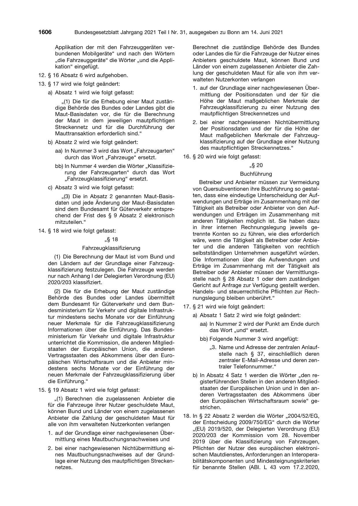 BGBl. 2021, Seite 1606 — Originalseite als Abbildung