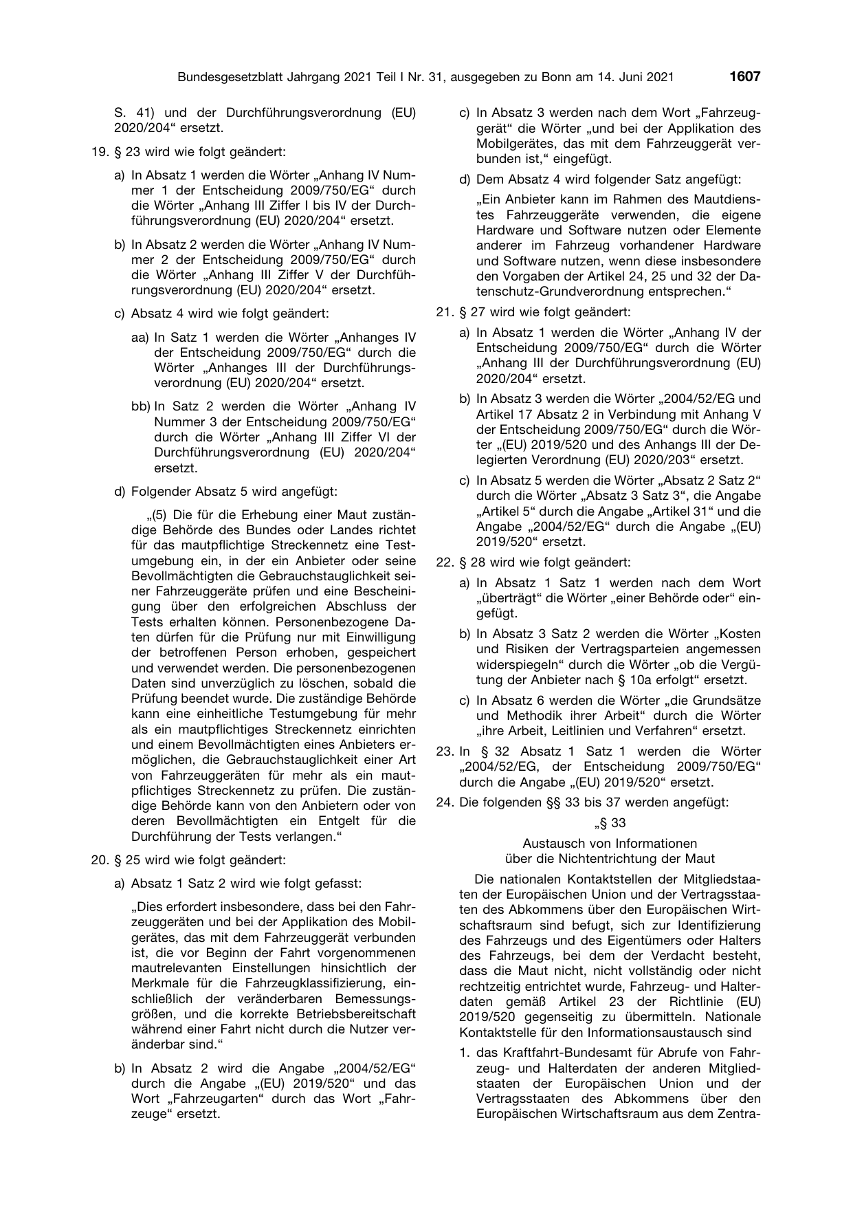 BGBl. 2021, Seite 1607 — Originalseite als Abbildung