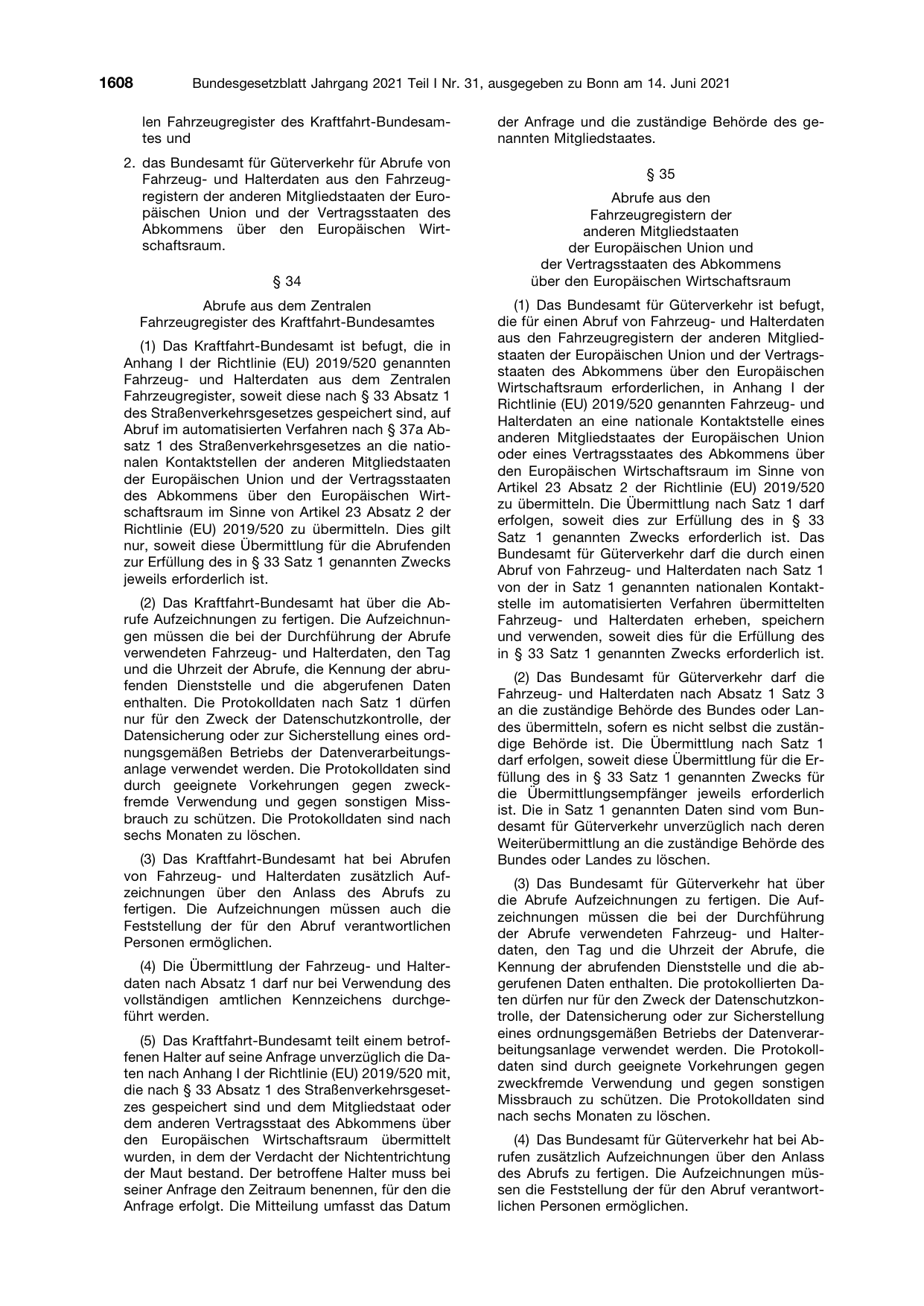 BGBl. 2021, Seite 1608 — Originalseite als Abbildung