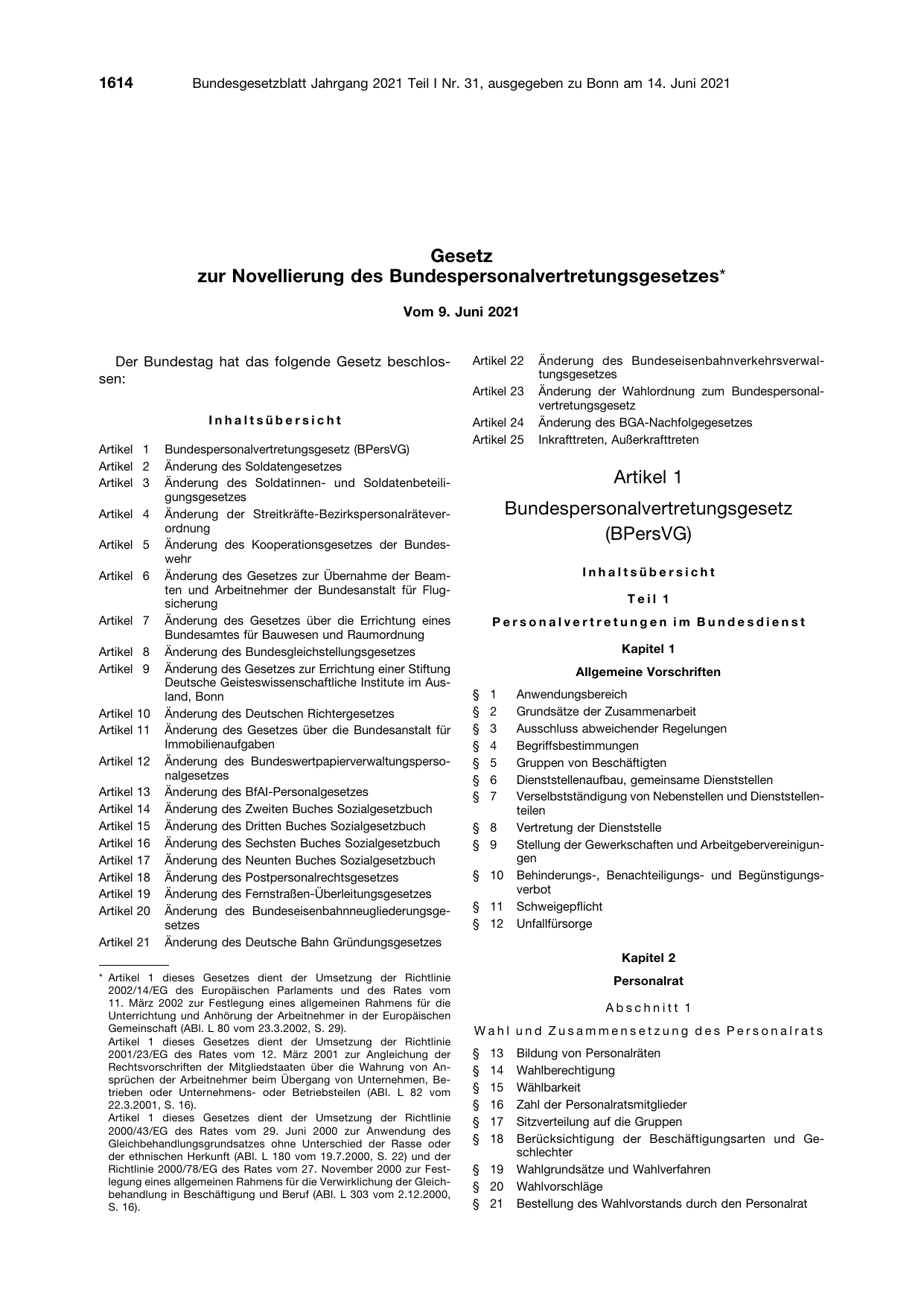 BGBl. 2021, Seite 1614 — Originalseite als Abbildung