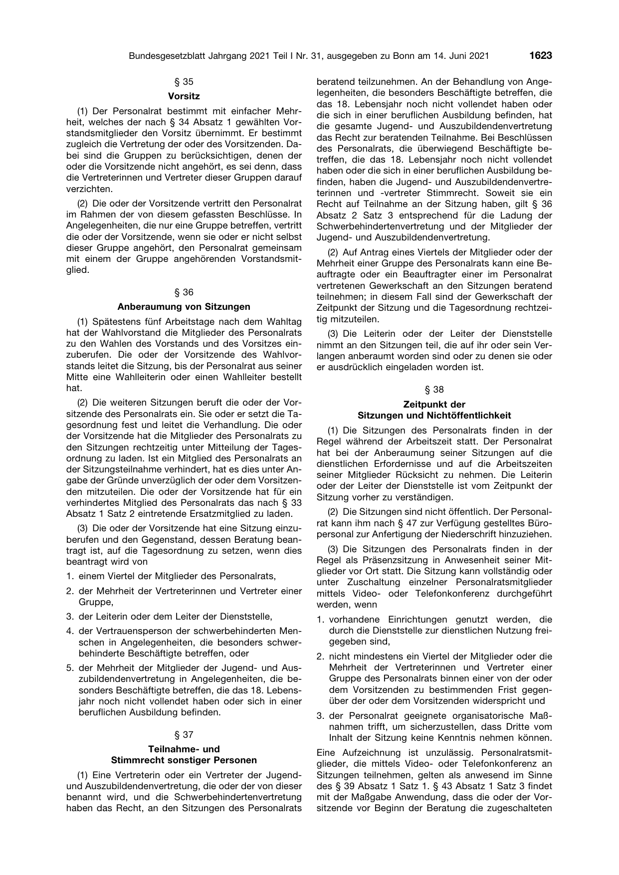 BGBl. 2021, Seite 1623 — Originalseite als Abbildung