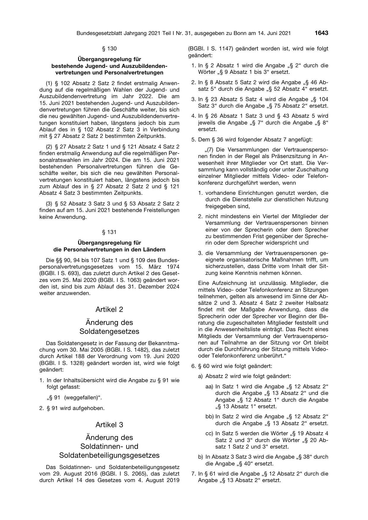 BGBl. 2021, Seite 1643 — Originalseite als Abbildung