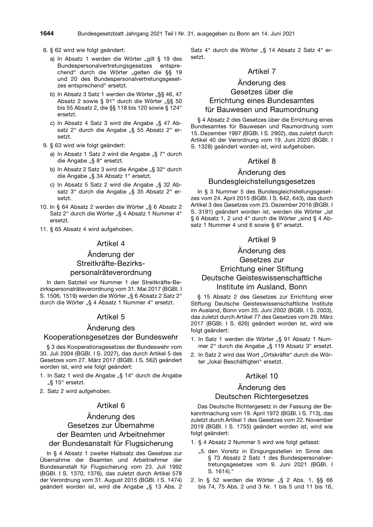 BGBl. 2021, Seite 1644 — Originalseite als Abbildung