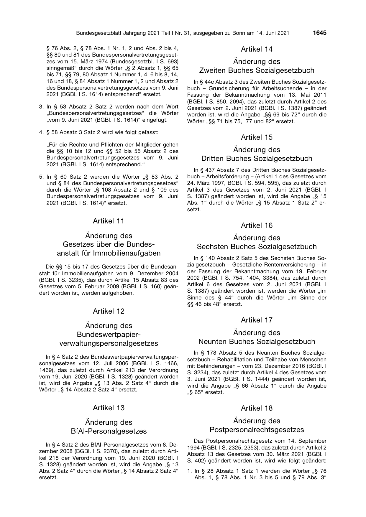 BGBl. 2021, Seite 1645 — Originalseite als Abbildung