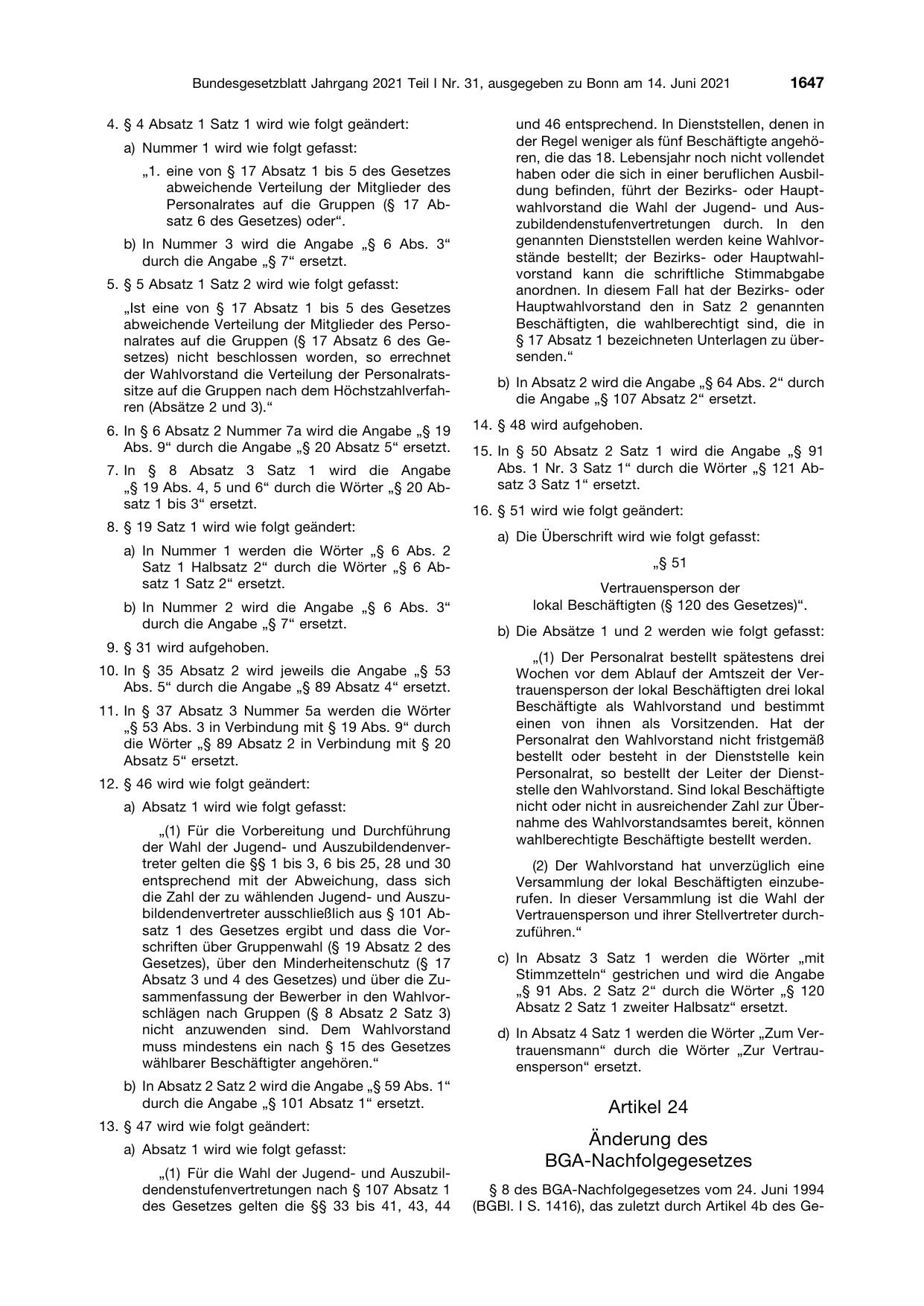 BGBl. 2021, Seite 1647 — Originalseite als Abbildung