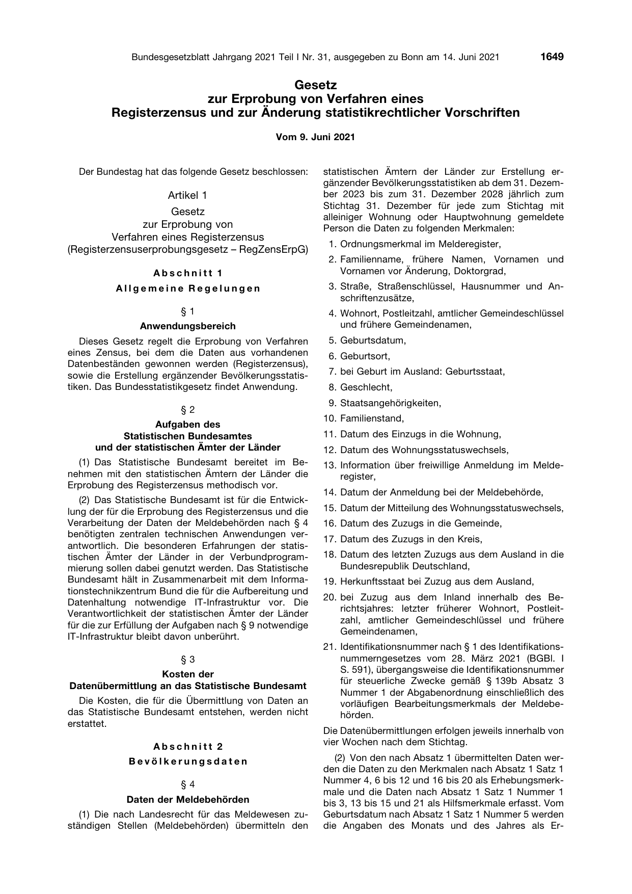BGBl. 2021, Seite 1649 — Originalseite als Abbildung