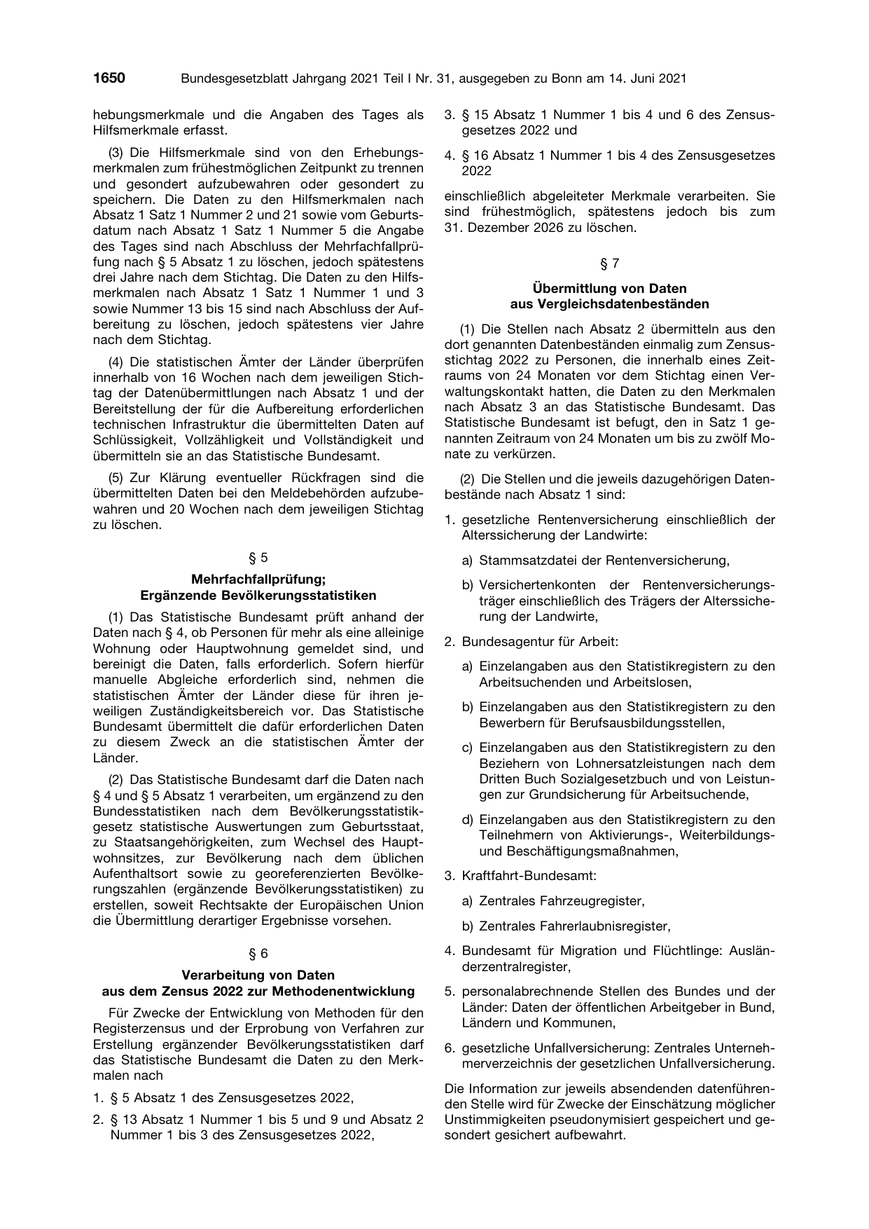 BGBl. 2021, Seite 1650 — Originalseite als Abbildung