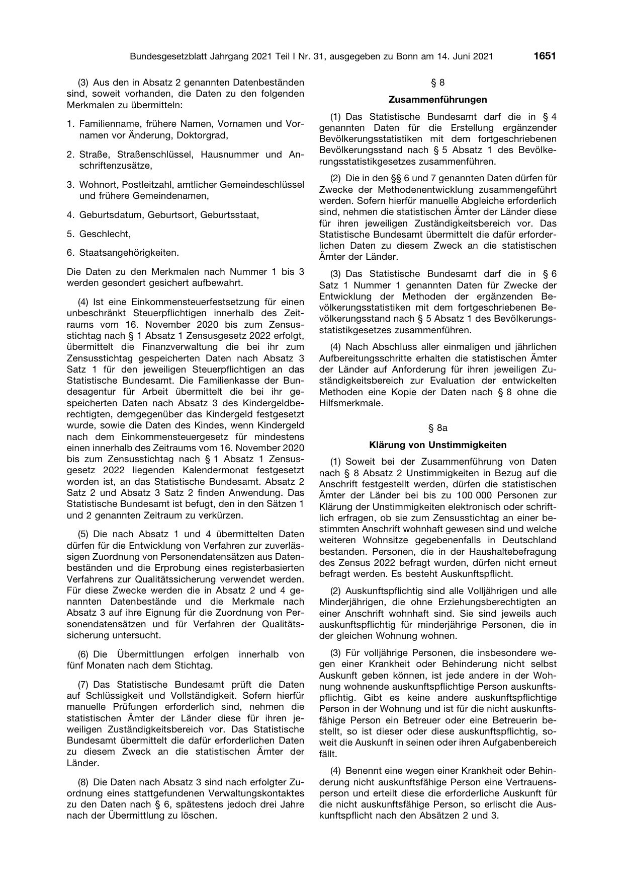 BGBl. 2021, Seite 1651 — Originalseite als Abbildung