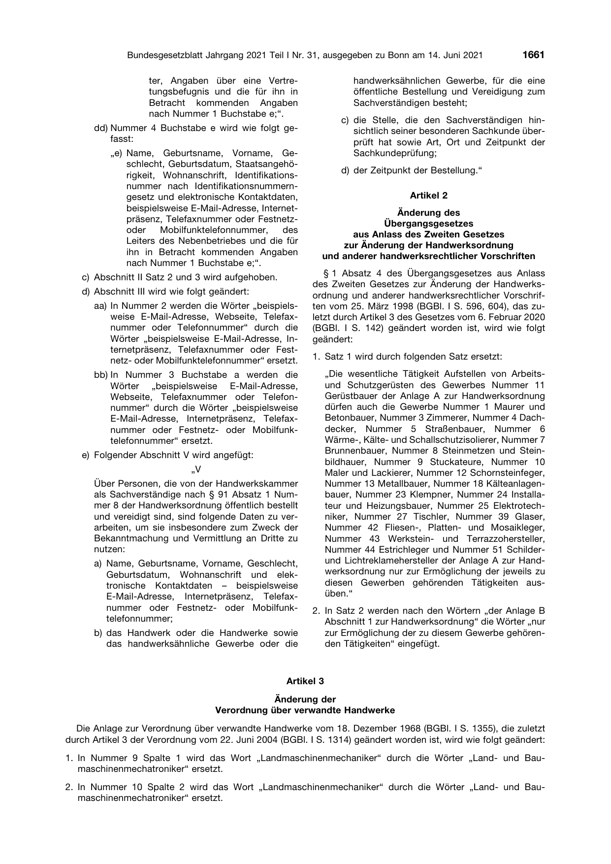 BGBl. 2021, Seite 1661 — Originalseite als Abbildung