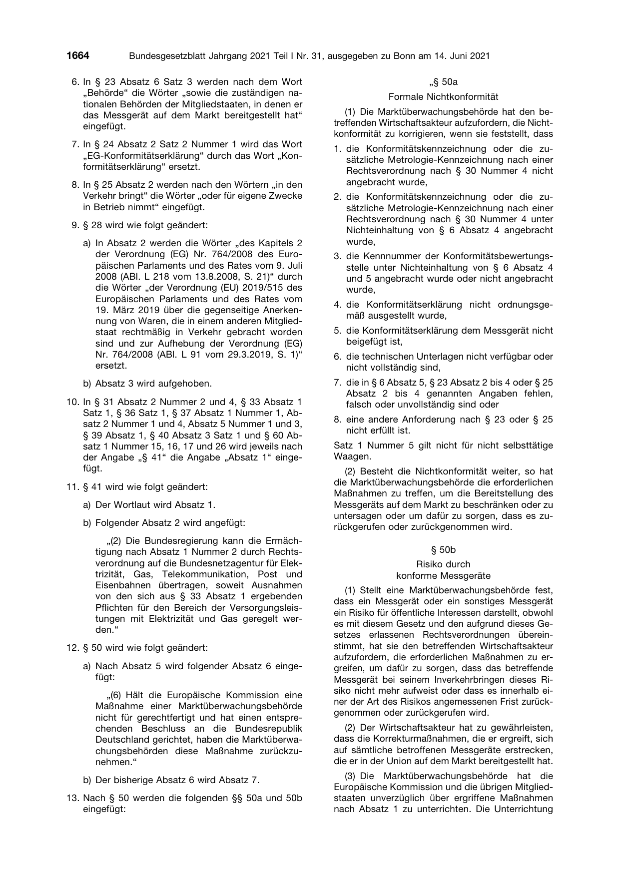 BGBl. 2021, Seite 1664 — Originalseite als Abbildung