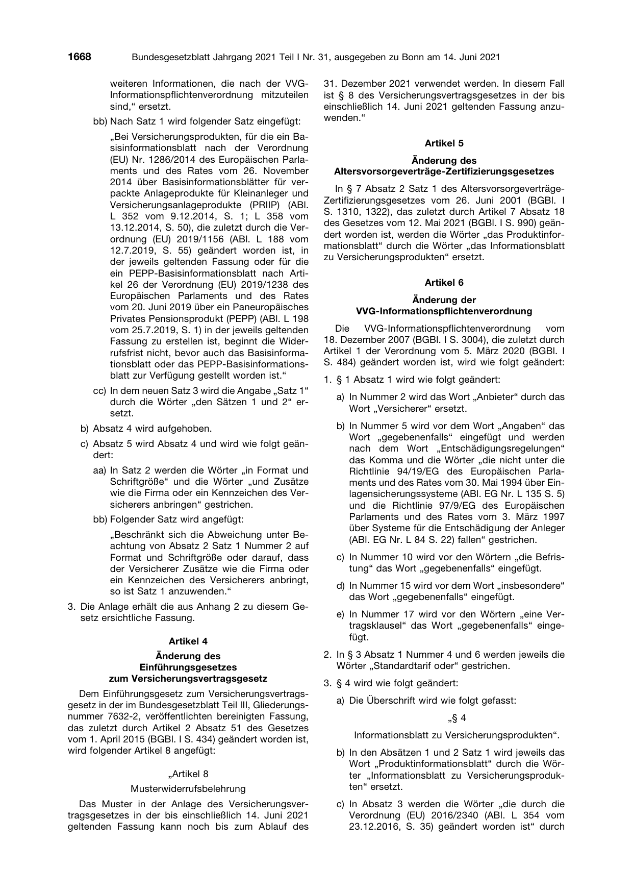 BGBl. 2021, Seite 1668 — Originalseite als Abbildung