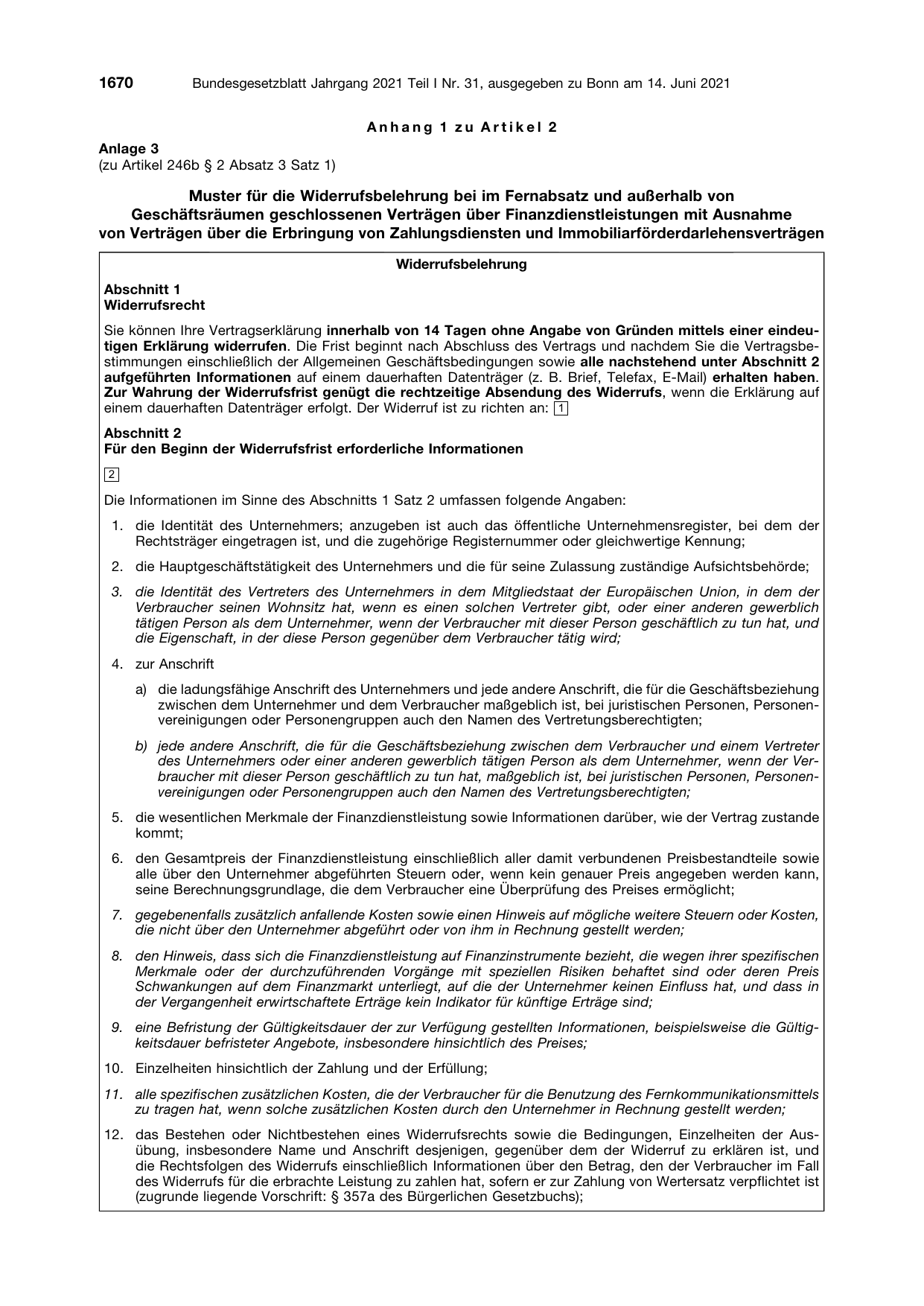 BGBl. 2021, Seite 1670 — Originalseite als Abbildung