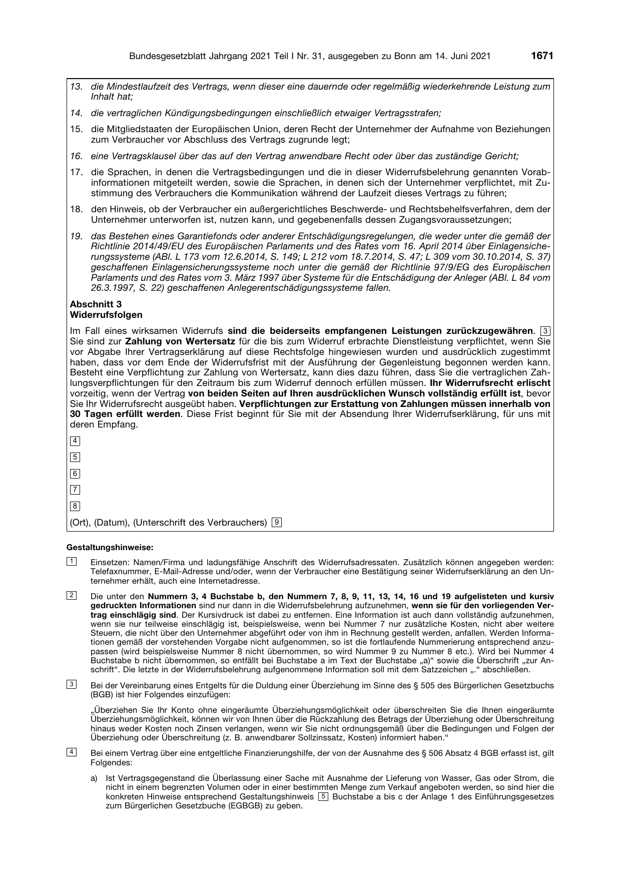 BGBl. 2021, Seite 1671 — Originalseite als Abbildung