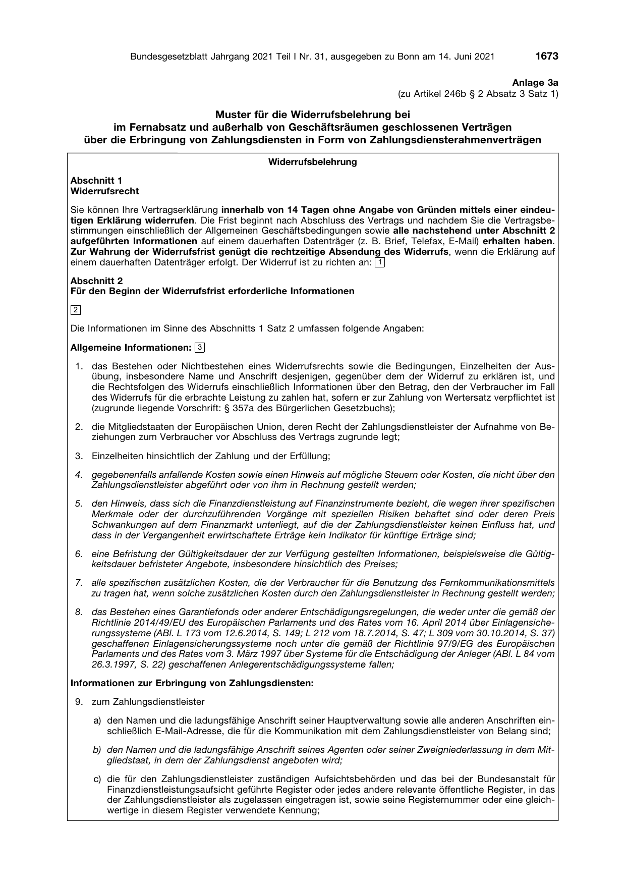 BGBl. 2021, Seite 1673 — Originalseite als Abbildung