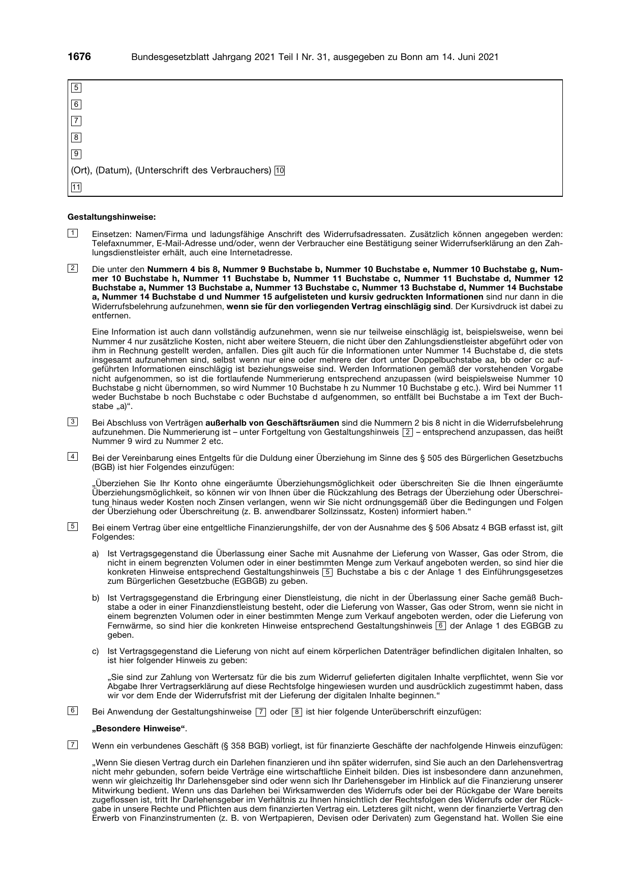 BGBl. 2021, Seite 1676 — Originalseite als Abbildung
