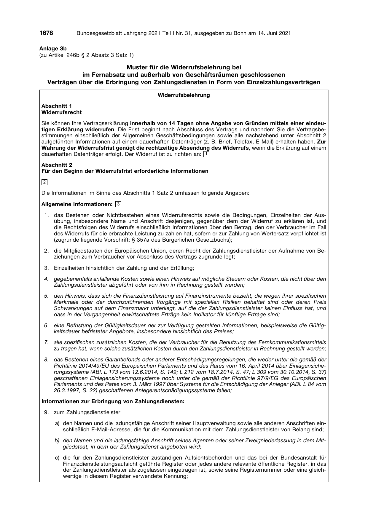 BGBl. 2021, Seite 1678 — Originalseite als Abbildung
