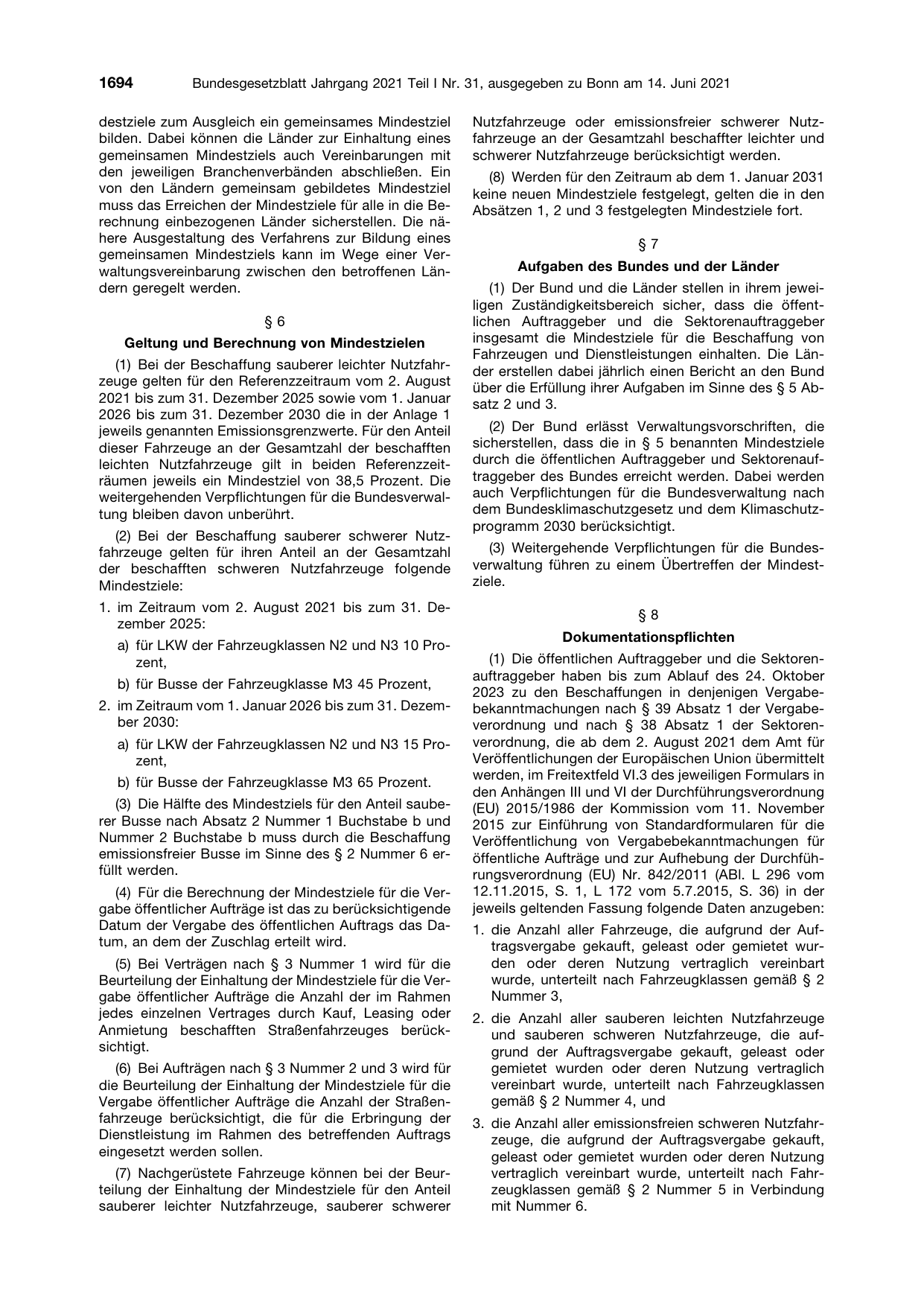 BGBl. 2021, Seite 1694 — Originalseite als Abbildung