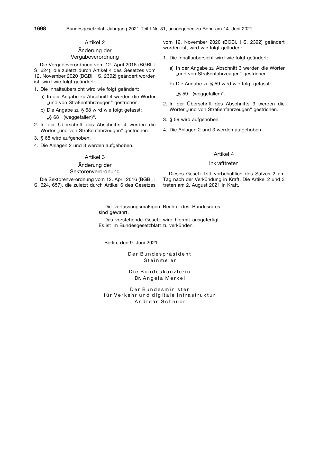 BGBl. 2021, Seite 1698 — Originalseite als Abbildung