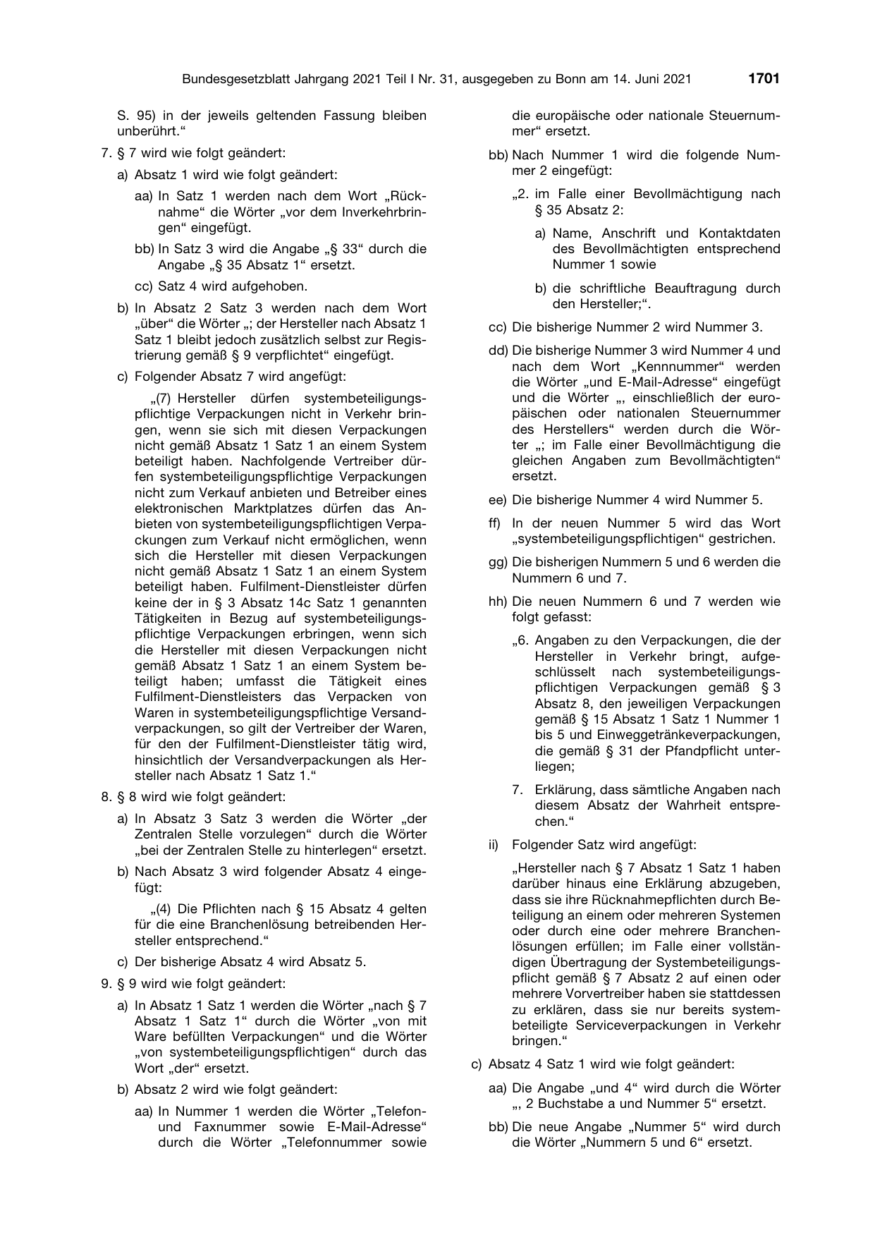 BGBl. 2021, Seite 1701 — Originalseite als Abbildung
